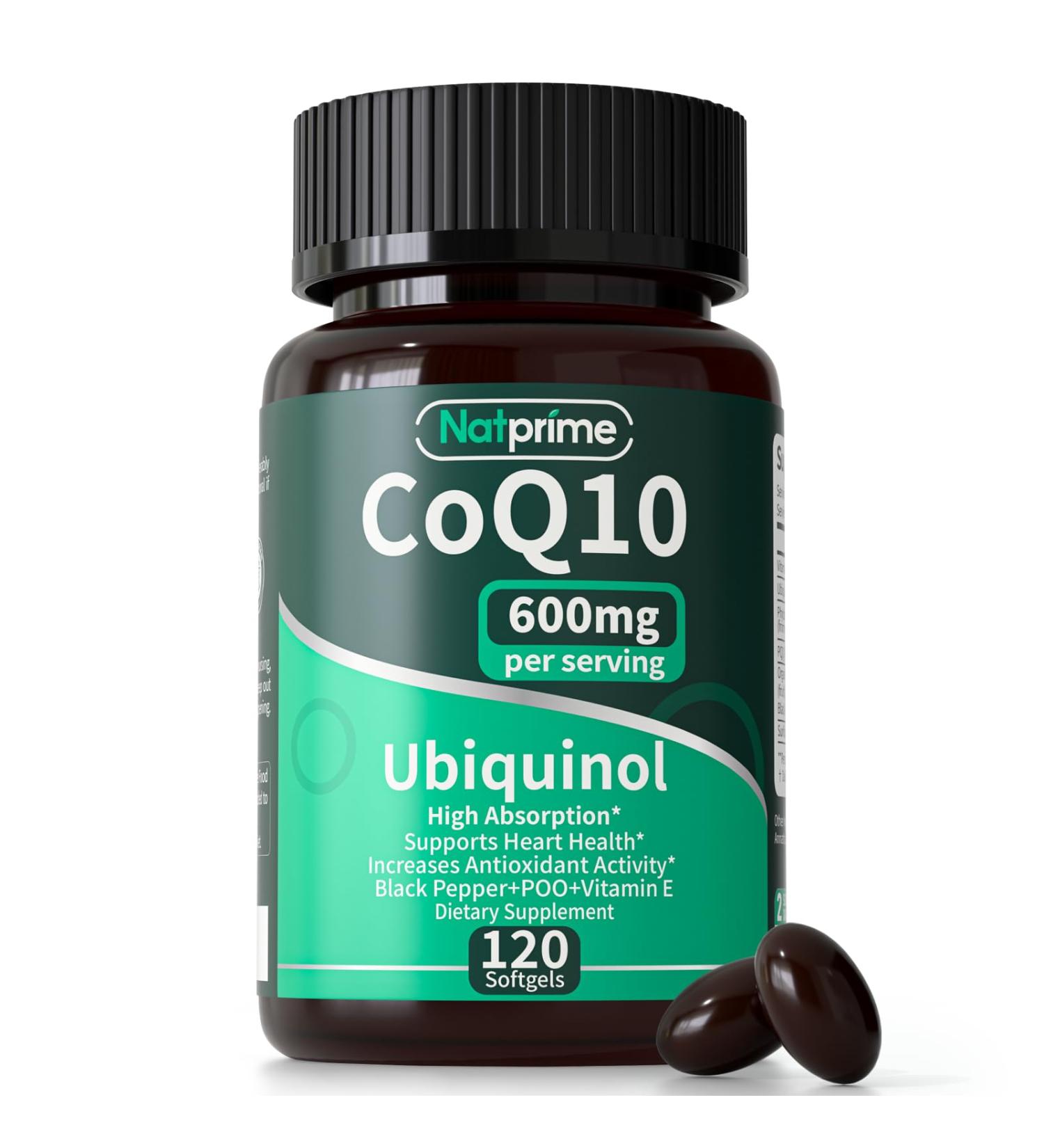 Natprime CoQ10 600mg Softgels - Ubiquinol High Absorption Coenzyme Q10 Supplement - Antioxidants Vascular Heart Health Energy & Vitamin Supplements- 2 Month Supply - 120 Count - Buy Online on GoSupps.com