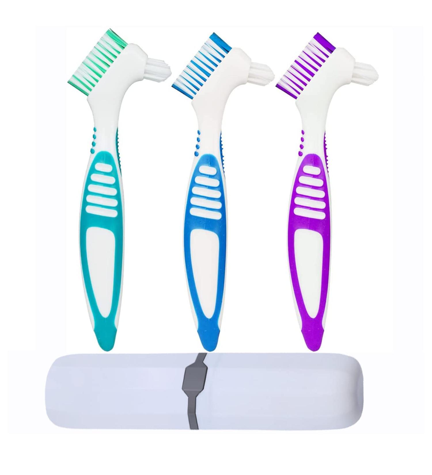 YKKJ 3-Piece Denture Toothbrush Set | Hard Denture Brush for Effective Cleaning Oral Care & Plaque Removal - International Shipping Available - Buy Online on GoSupps.com