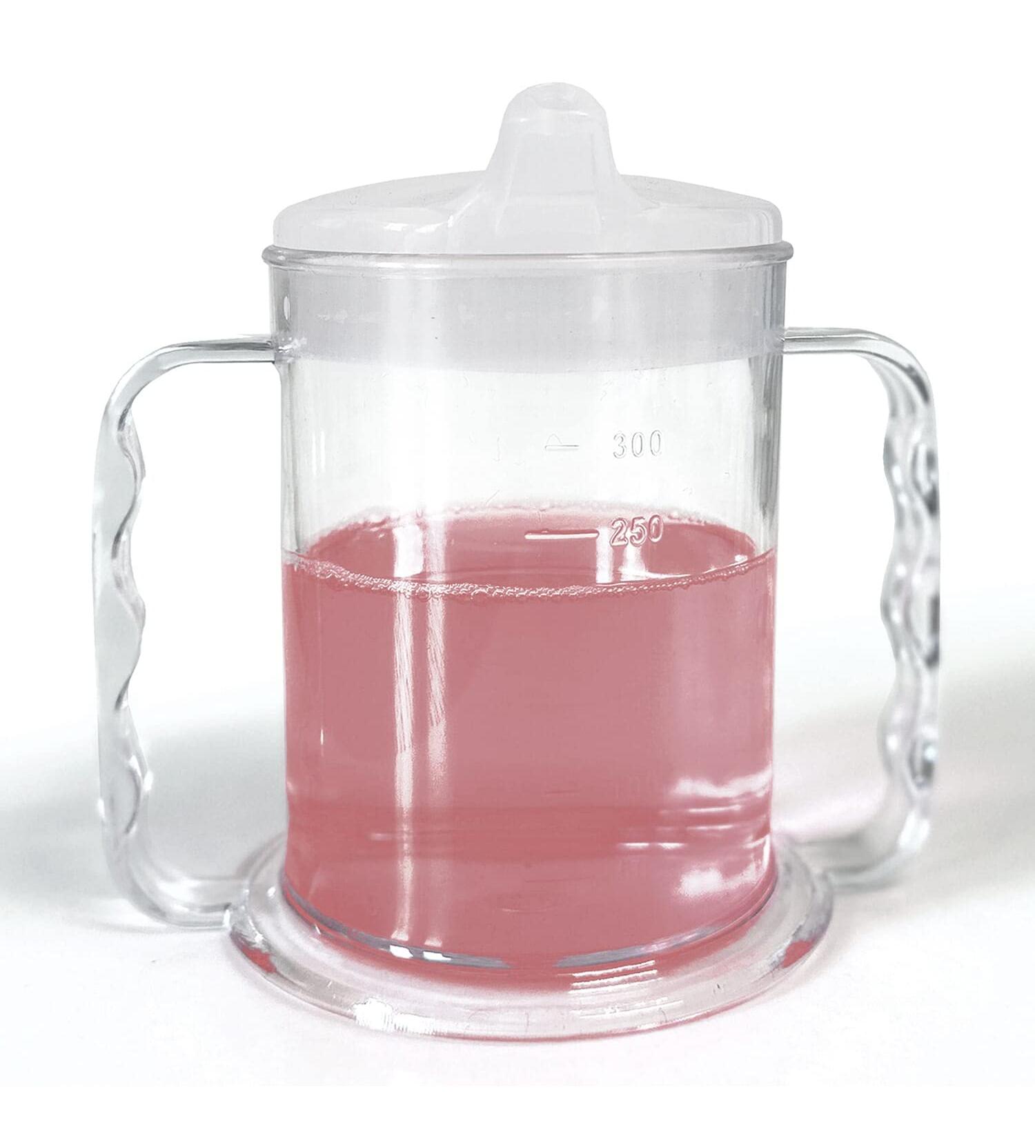 Wide Floor Two Handles Drinking Cup with Beak Lid - Adult Drinking Aid for Dementia & Arthritis | Stable Double Handle Mug - Buy Online on GoSupps.com