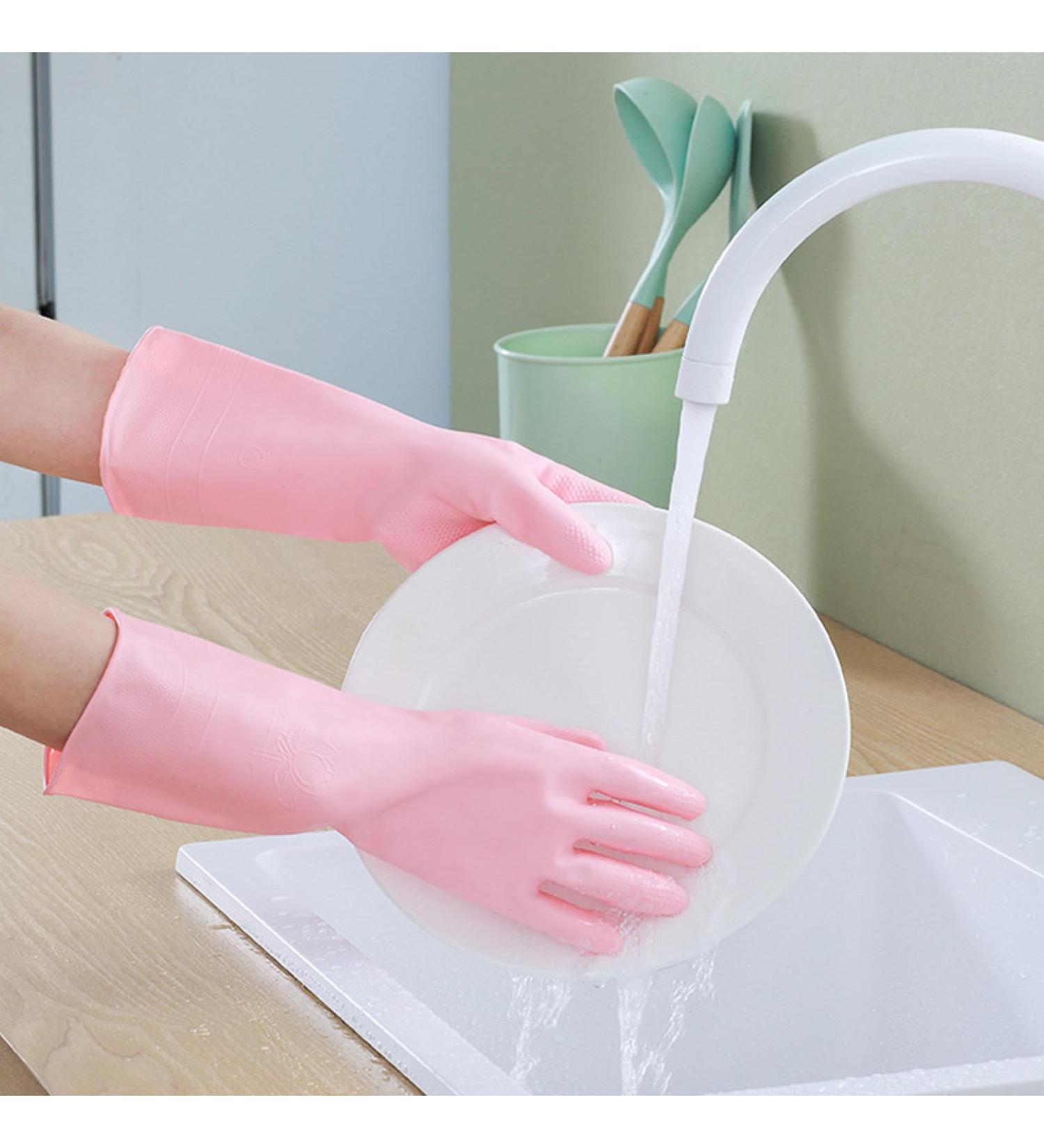 Dishwashing Gloves Women's Kitchen Home Thick Rubber Laundry Waterproof Housework Durable Winter Pile Warm Artifact - Buy Online on GoSupps.com