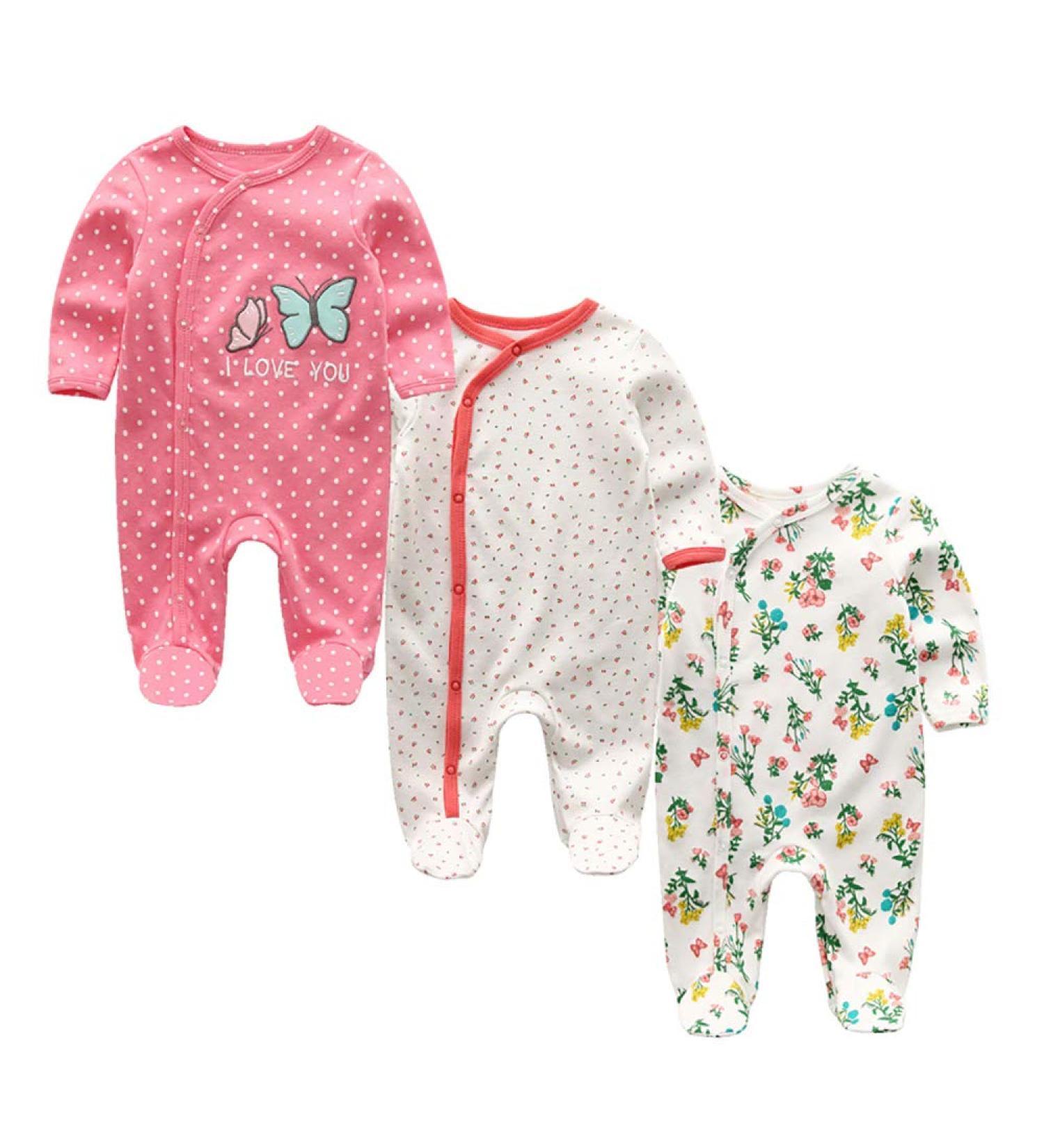 MAMIMAKA Baby Rompers Pajamas Cotton Jumpsuit 3-6 Months - Set of 3 | Long Sleeve Footed Bodysuits for Boys and Girls - Buy Online on GoSupps.com