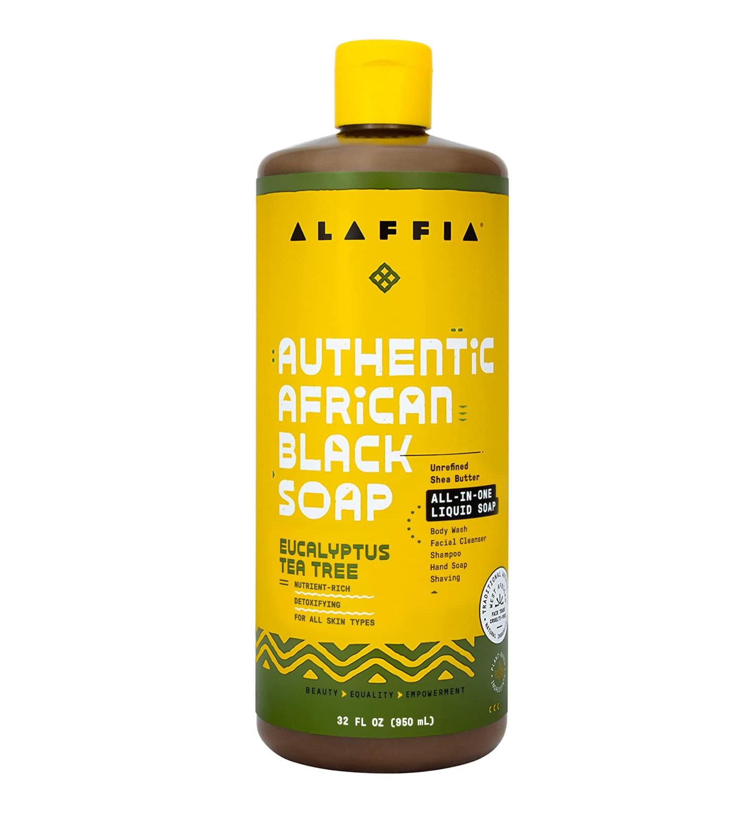 Alaffia Authentic African Black Soap 32 Fl Oz - All in One Liquid Soap for Face, Body, Hair - with Shea Butter, Eucalyptus & Tea Tree - Acne Wash, Moisturizing Body Wash, Shampoo, Shaving Soap - Buy Online on GoSupps.com