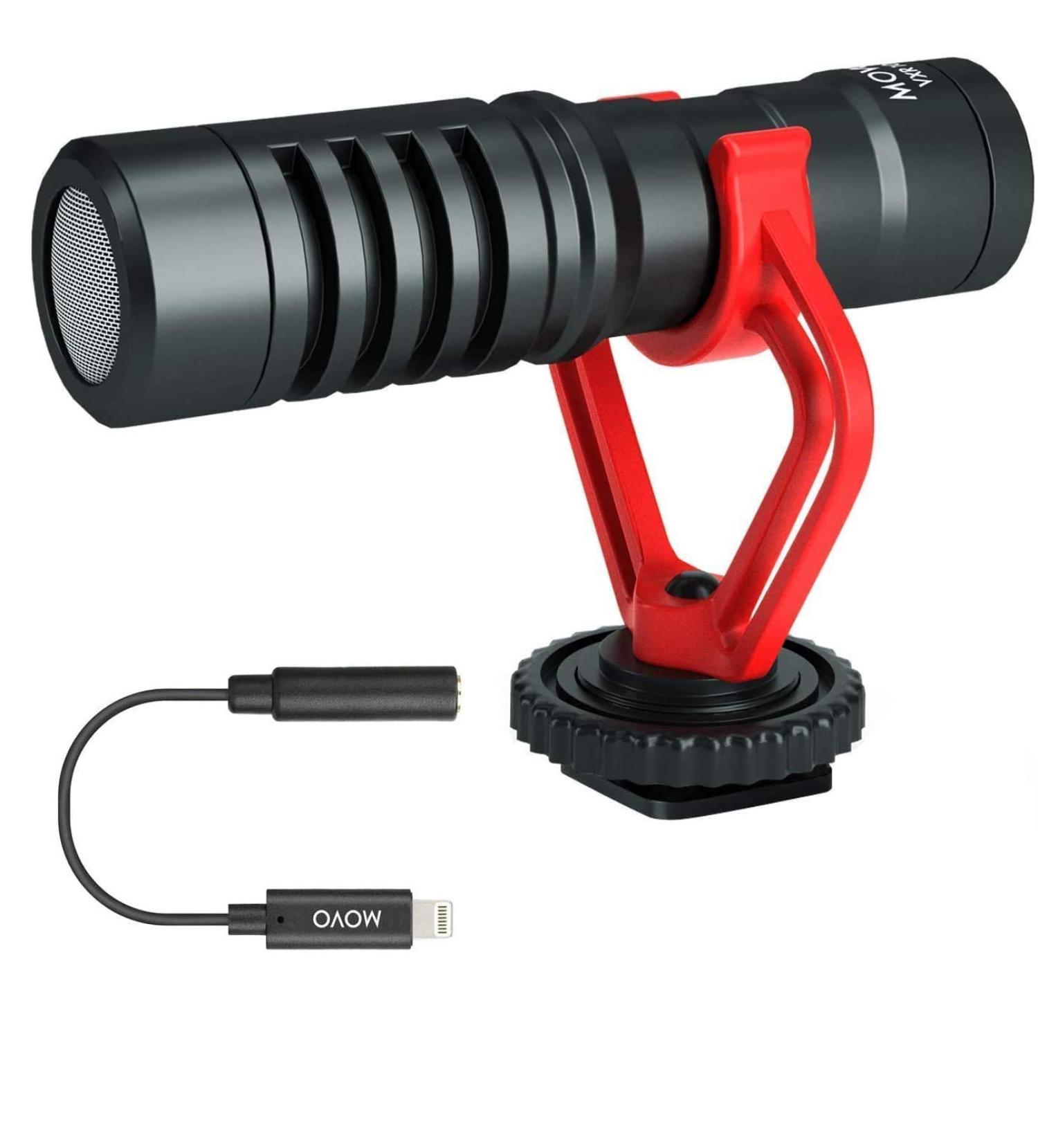 Movo VXR10 Universal Video Microphone with Lightning Dongle Adapter - Shock Mount, Deadcat Windscreen, Case - iPhone 14, 13, 12, 11, XS, XR, X, Pro Max & More - Buy Online on GoSupps.com