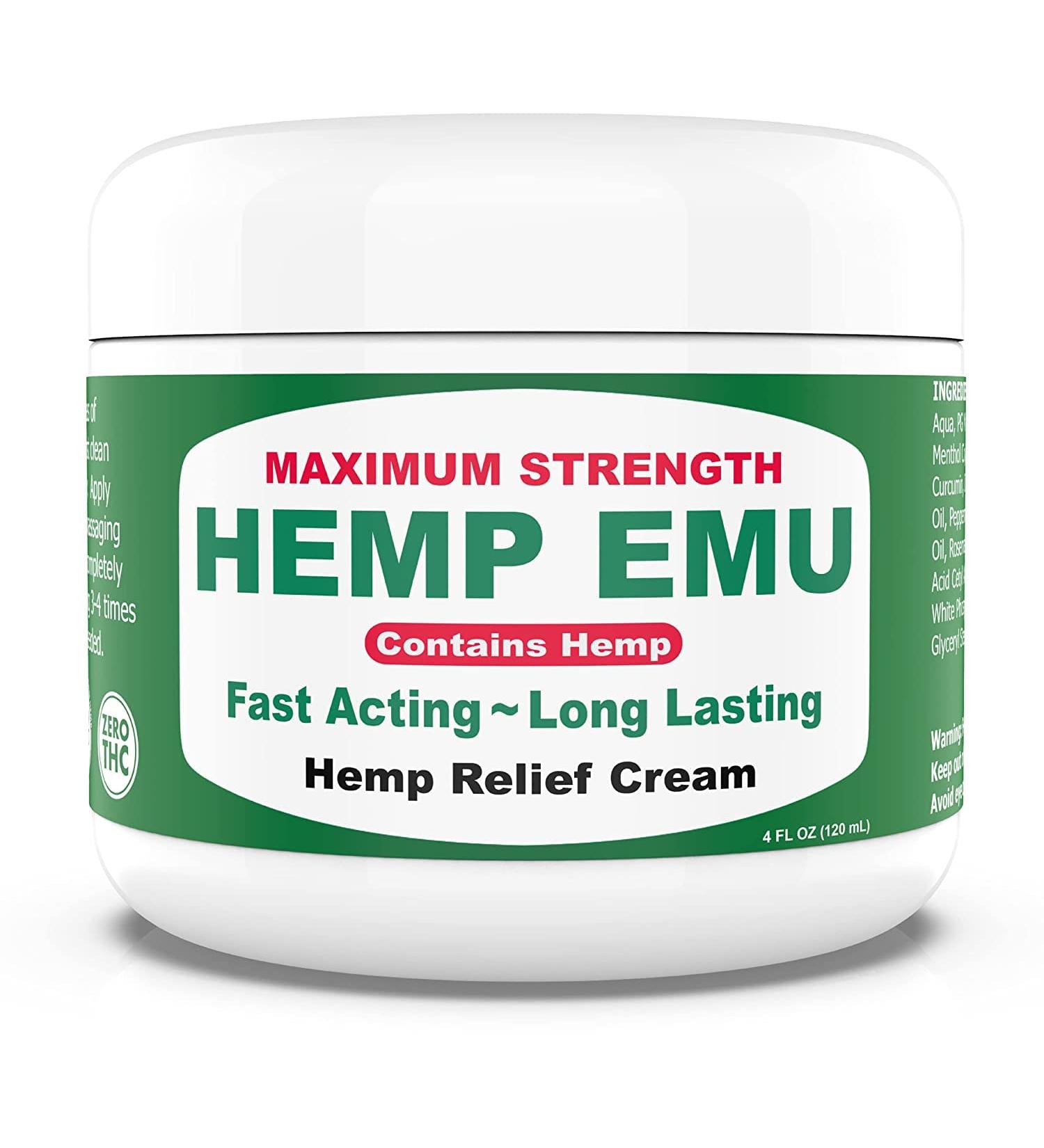 Hemp Emu Cream - Organic Hemp Oil Muscle Rub for Joint & Back Discomfort Relief - Premium Menthol & Eucalyptus - 4oz - Made in USA - Buy Online on GoSupps.com