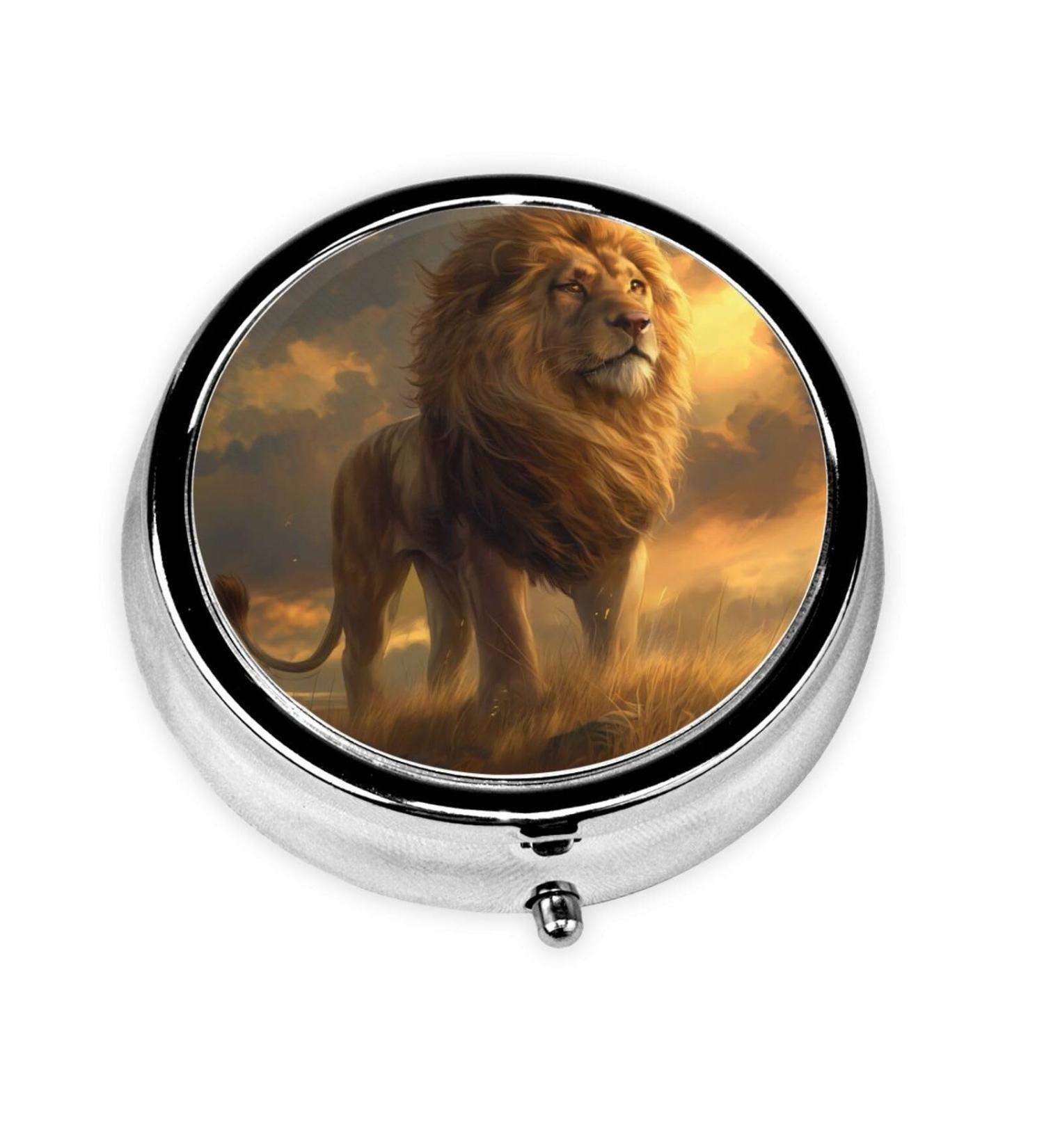 Ferocious Lion Portable Metal Pill Box - Compact 3-Compartment Design for Travel | Durable Hinged Fastening & Stylish Black Color - Buy Online on GoSupps.com