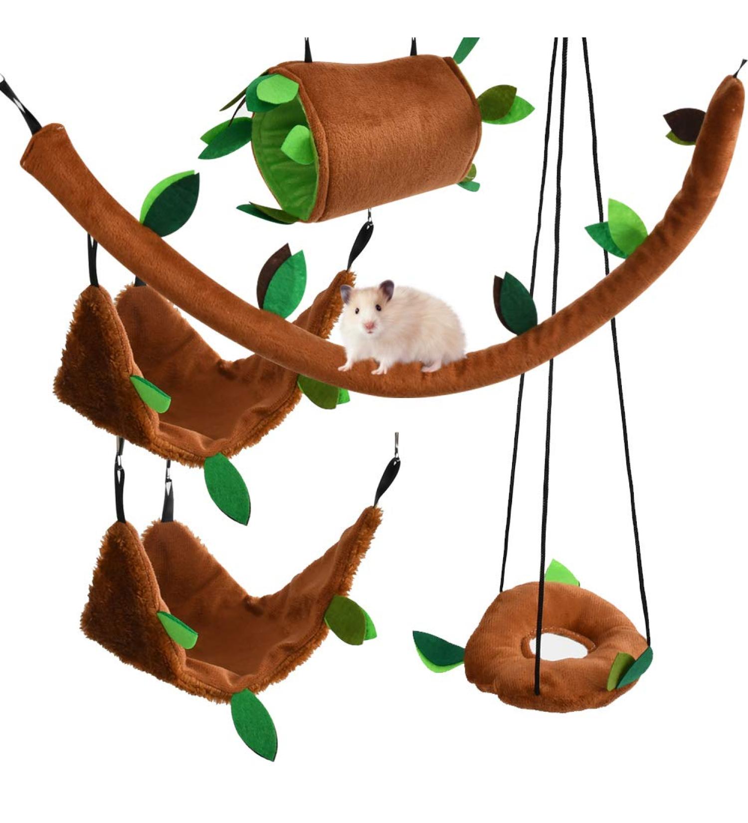 DODUOS Hamster Hammock 5Pcs Rat Bird Parrot Hanging Warm Bed House Cage Nest Accessories Forest Pattern Cage Toy Leaf Hanging Tunnel and Swing for Sugar Glider Squirrel Hamster Playing Sleeping - Buy Online on GoSupps.com