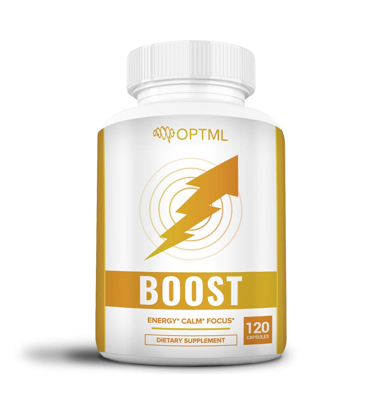 OPTML Boost: 100mg Caffeine & 200mg L-Theanine Energy Pills for Focus & Mood 120 Capsules No Crash No Jitters - Buy Online on GoSupps.com