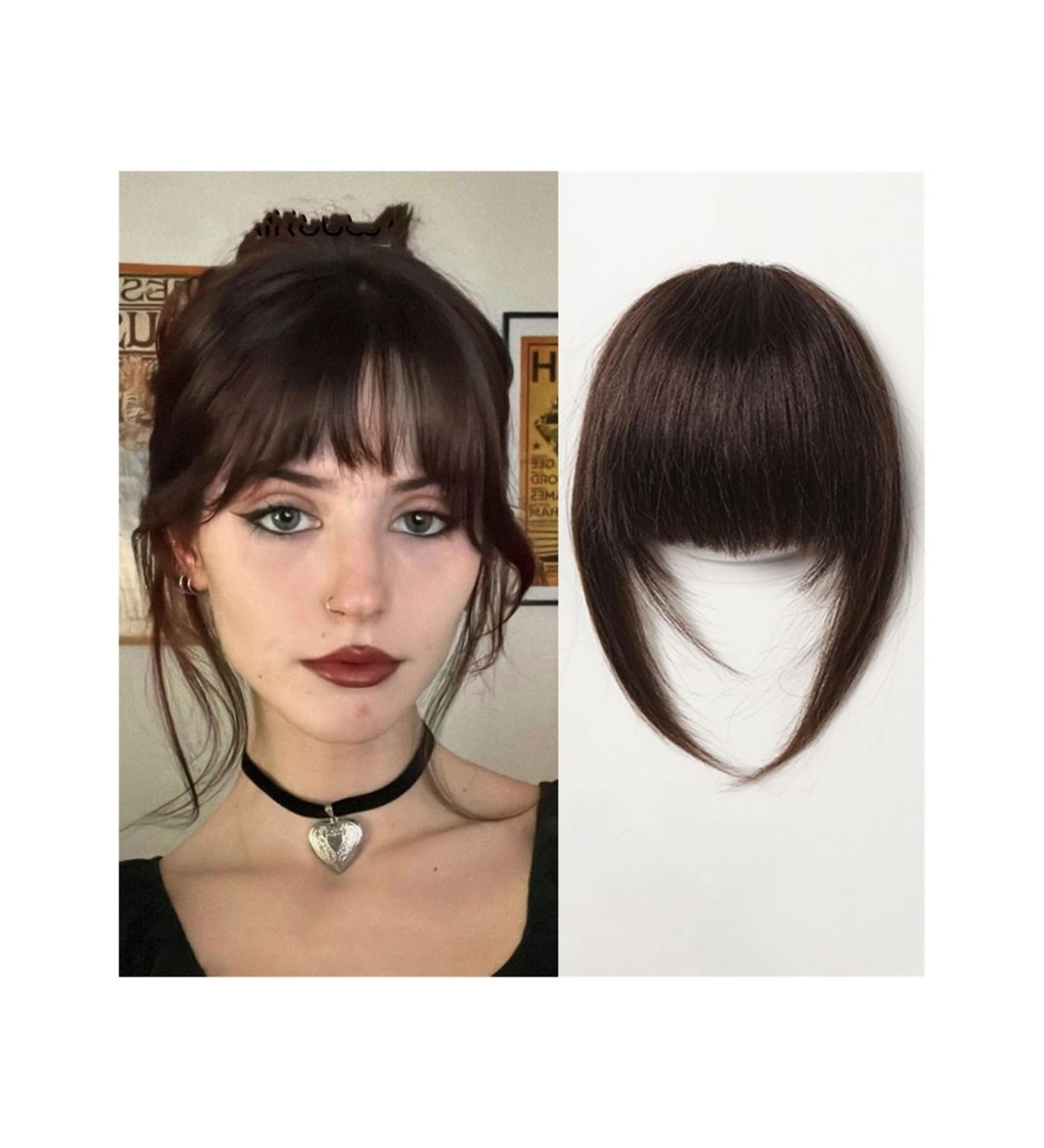 Bangs Hair Clip 100% Human Hair Bangs Natural Dark Brown French Bangs Hair Clip in Bang Fringe with Temples Hairpiece for Women Clip on Air Bang Bangs Clip in Hair(Color:005-6) Blunt Bangs 005-6 - Buy Online on GoSupps.com