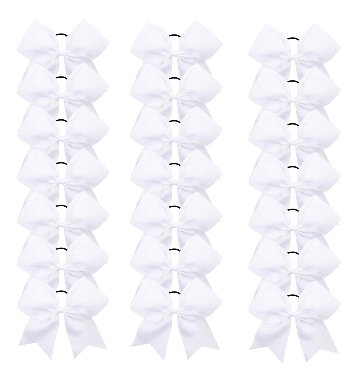 8 Jumbo Large White Cheer Bow Ponytail Holders Pack with Elastic Band - Set of 21 for Cheerleading & Sports - Buy Online on GoSupps.com