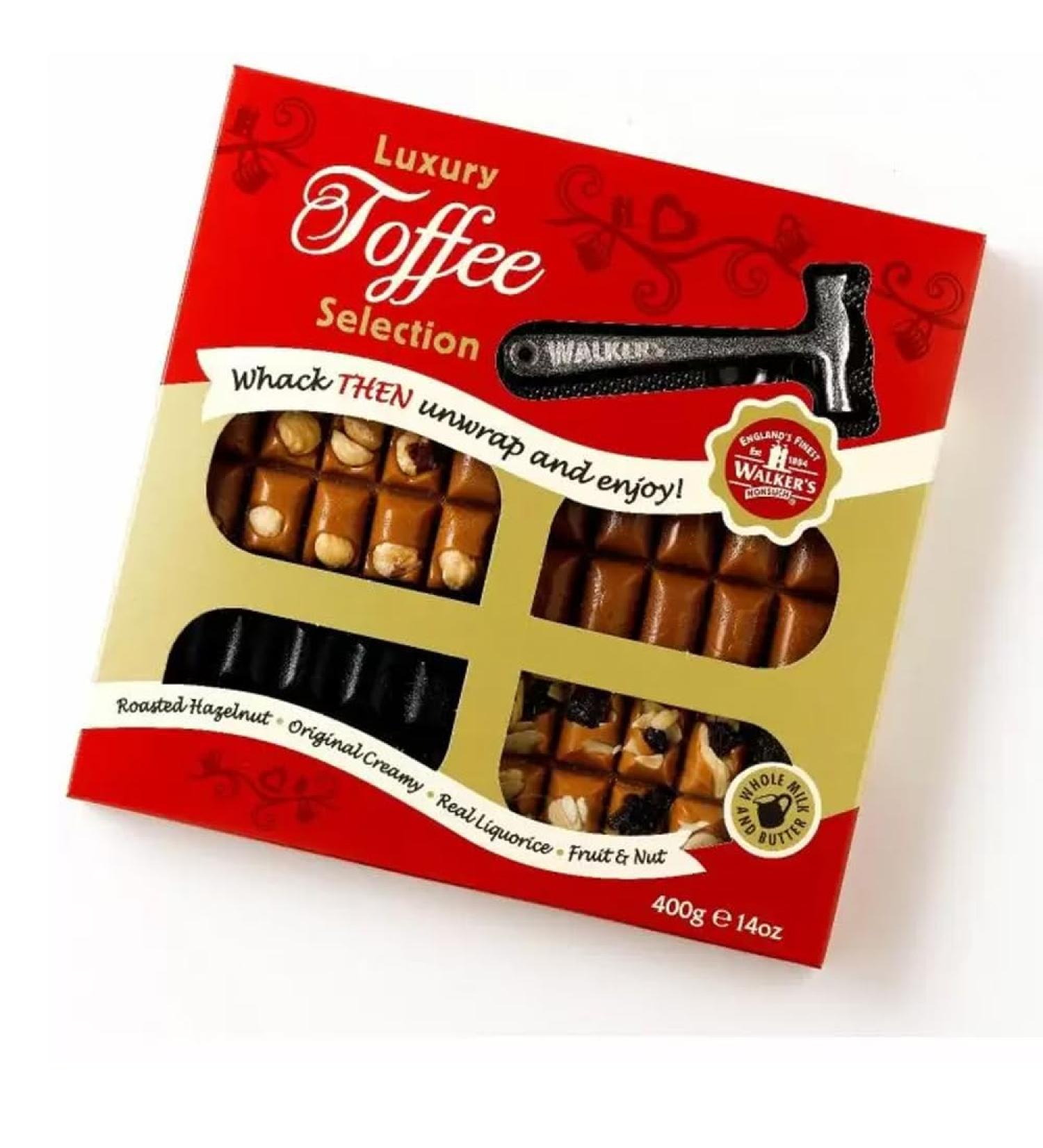 Nonsuch Luxury Toffee Selection Hammer Pack 400g - Roasted Hazelnut Original Creamy Liquorice and Fruit & Nut - Buy Online on GoSupps.com