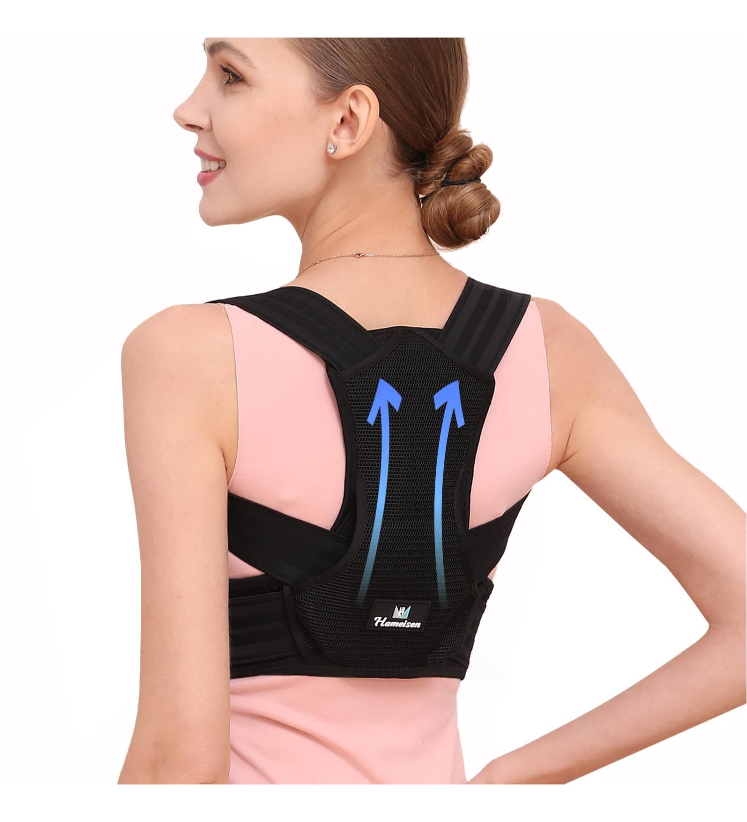 Hameisen Posture Corrector for Women and Men - Upper Back Straightener with Strong Elastic Straps and Double Support Bars for Improved Posture and Pain Relief - Black | Size L - Buy Online on GoSupps.com