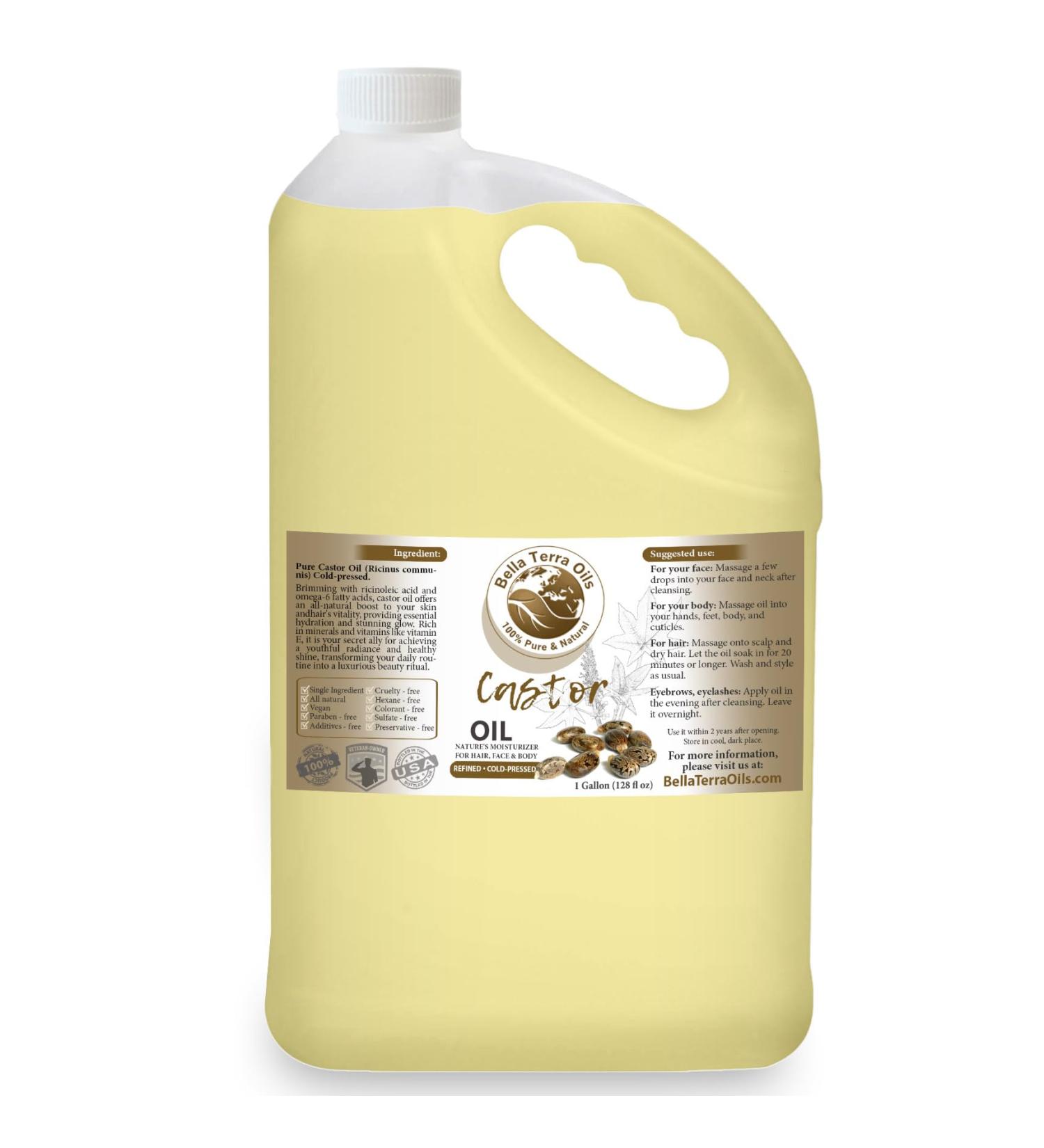 Buy Bella Terra Oils Pure Castor Oil - 1 Gallon for Hair Lashes Brows & Skin | Deeply Moisturizing & Enhances Shine - Pack of 10 - Buy Online on GoSupps.com