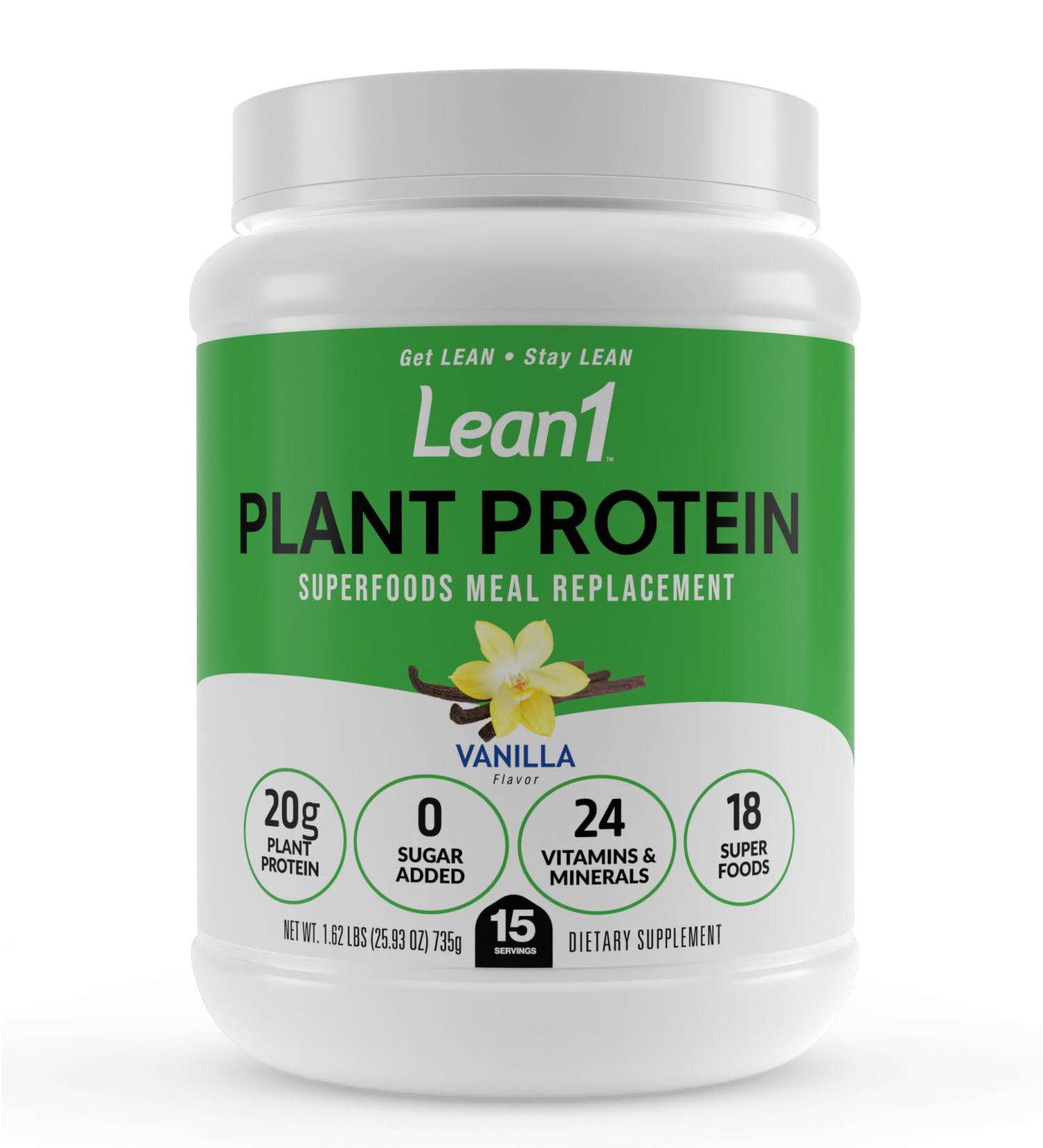 Lean1 Plant Based Protein Powder Meal Replacement Vanilla Flavor Clean Protein 15 Serving Plant Vanilla 27.36 Ounce (Pack of 1) - Buy Online on GoSupps.com