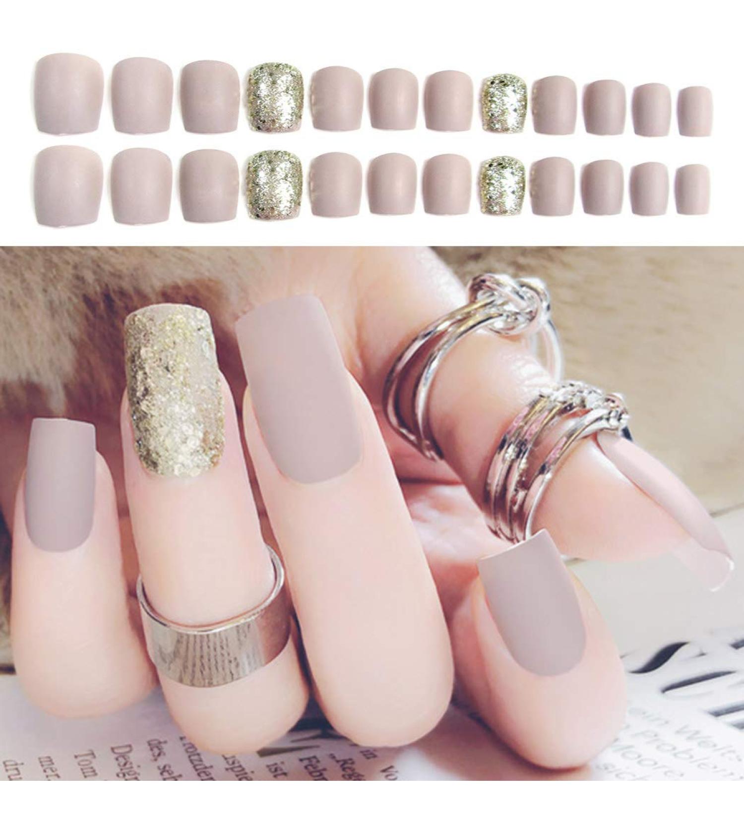 Sethexy Matte False Nails | Square Glitter Full Cover Acrylic | 24pcs Art Design for Women & Girls - Shop Now! - Buy Online on GoSupps.com