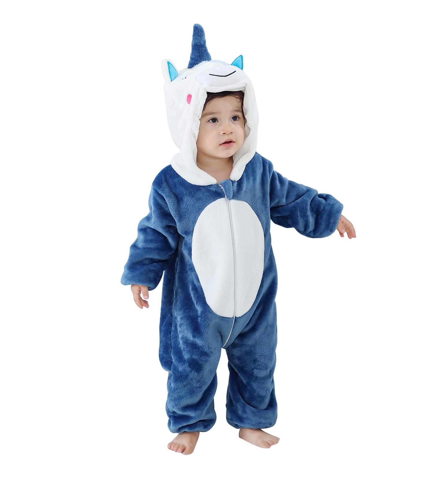 COOKY.D Unisex Winter Animal Hooded Baby Romper - Blue (12-18 Months) - Buy Online on GoSupps.com