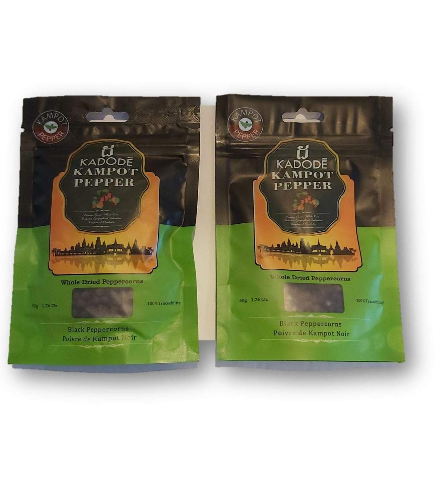 Kadode Kampot Pepper - Black Peppercorns for Grinder 100g Organic Authentic Cambodian Kampot Pepper Natural Fair-Trade and Traceable to The Farmer (Pack of 2 x 50g) - Buy Online on GoSupps.com