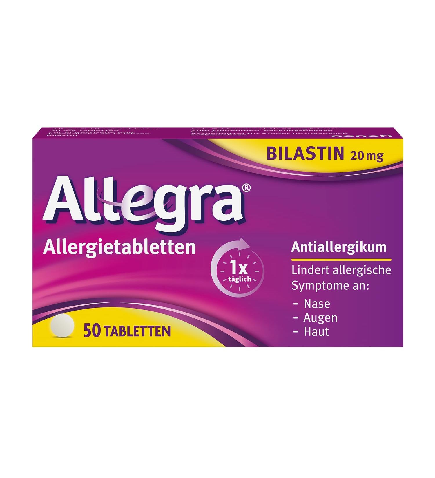 Buy Allegra Allergy Tablets - 50 pcs Bilastin Antihistamine for Fast Relief from Hay Fever Pet Dander Mold & Urticaria - 24-Hour Effectiveness - Buy Online on GoSupps.com