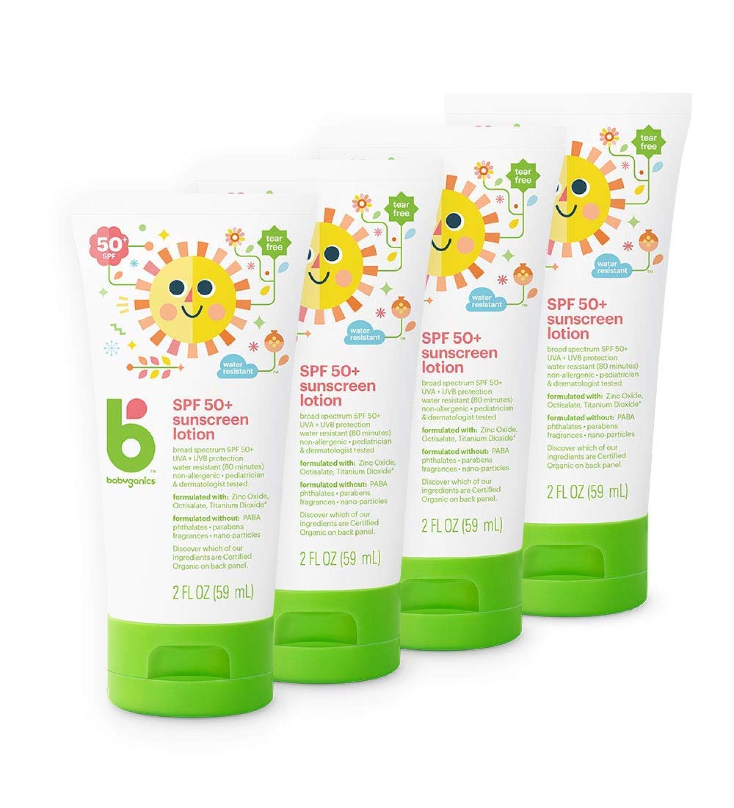 Babyganics SPF 50 Travel Size Baby Sunscreen Lotion | UVA UVB Protection | 2 Fl Oz (Pack of 4) - Buy Online on GoSupps.com