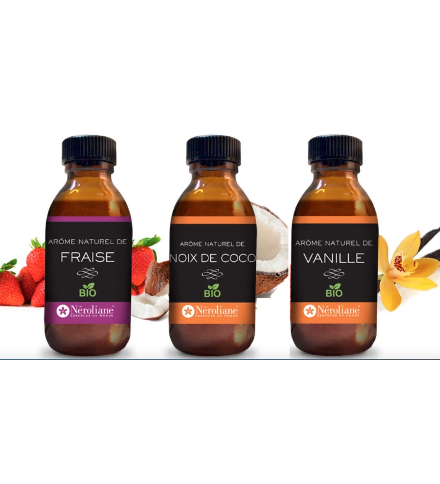 Set of 3 organic flavours: Vanilla - Strawberry - Coconut (3 x 50 ml)