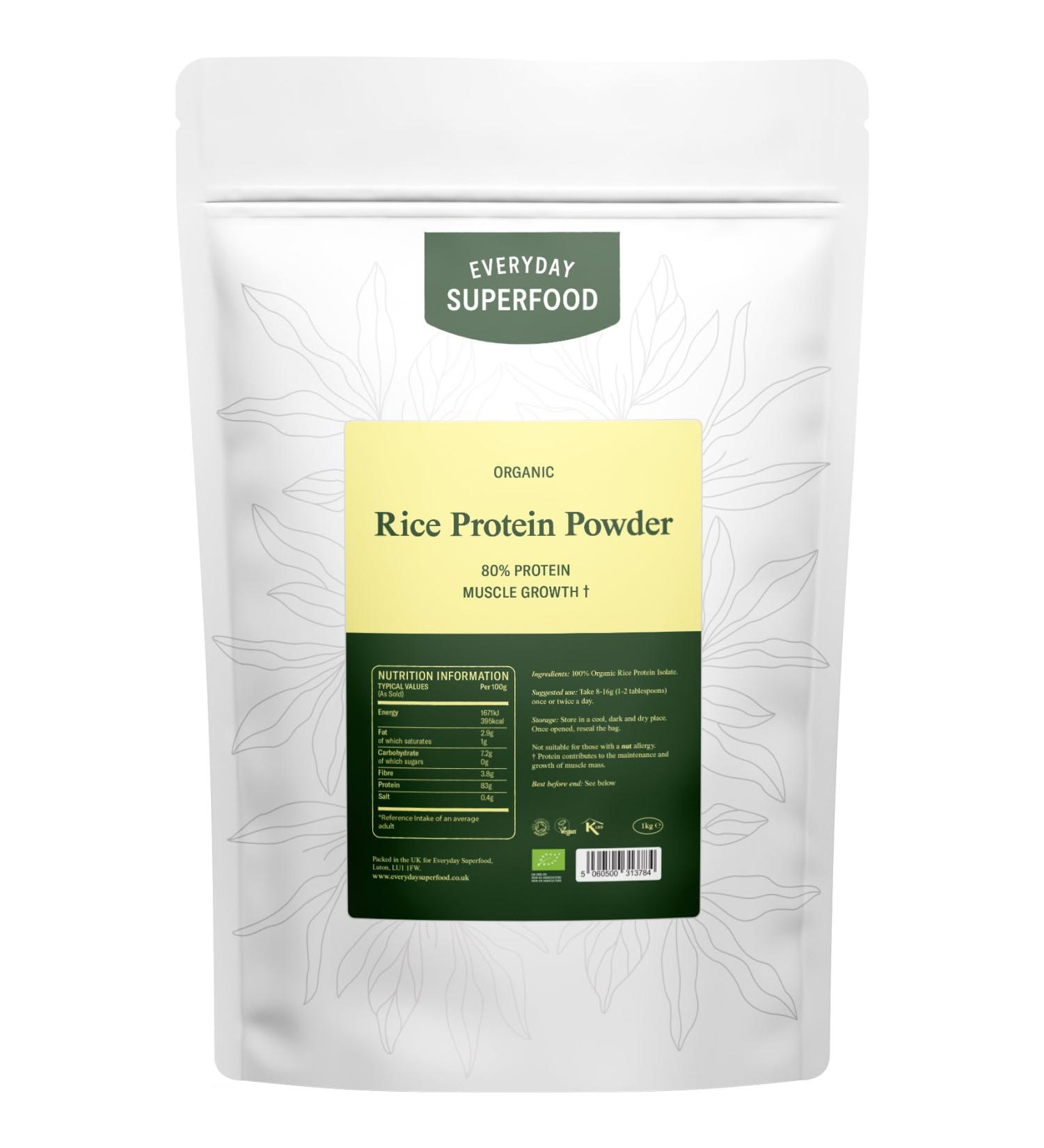 Everyday Superfood Organic Rice Protein Powder 1kg 80% Protein Unflavoured Vegan & Kosher Unflavoured 1 kg (Pack of 1) - Buy Online on GoSupps.com