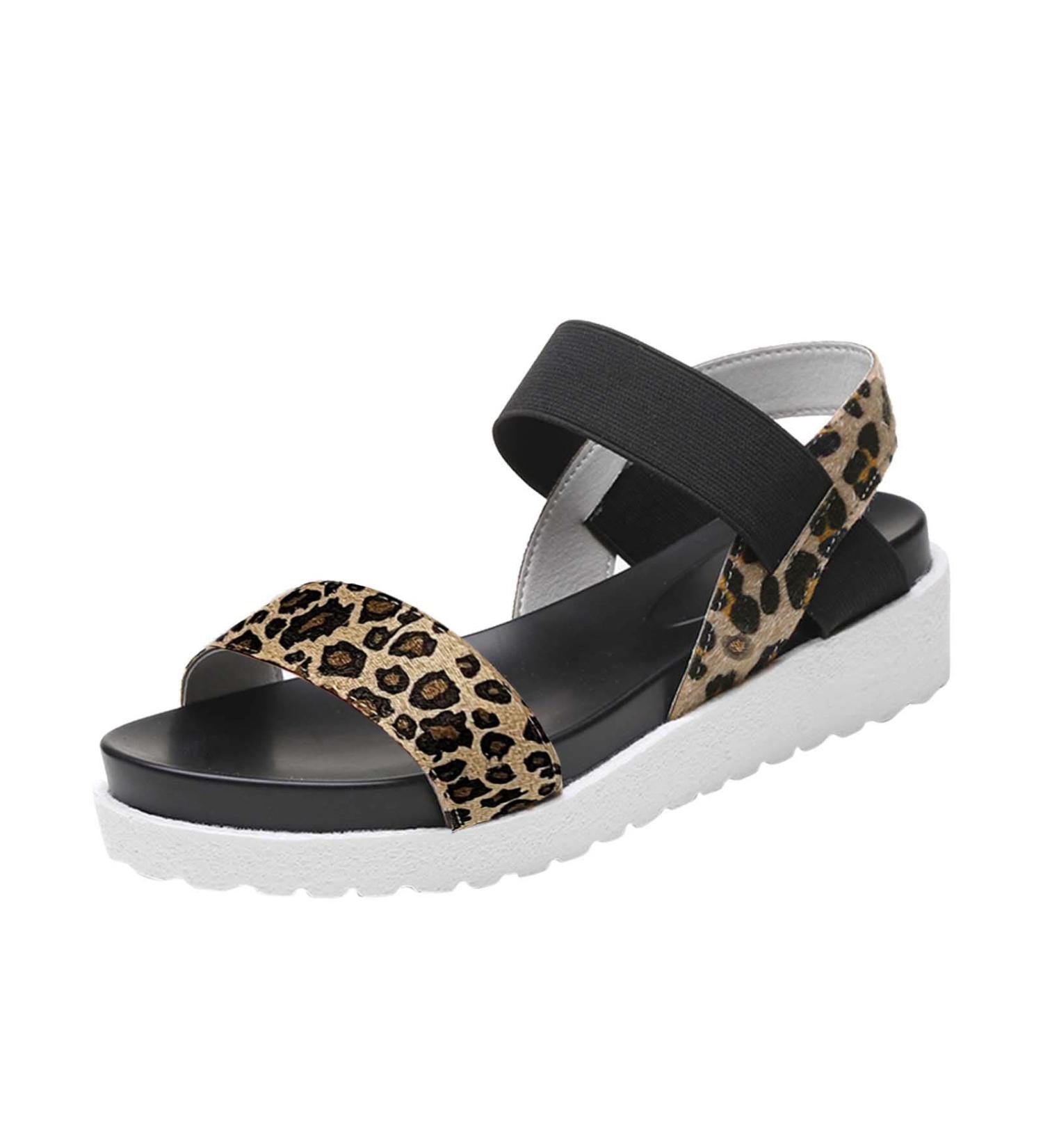 HSYHKDSY ENTIREFACE Women's Leopard Flat Sandals - Elastic Straps Open Toe Casual Slingback Summer Shoes - Size 6 UK - Perfect for Vacation - Buy Online on GoSupps.com