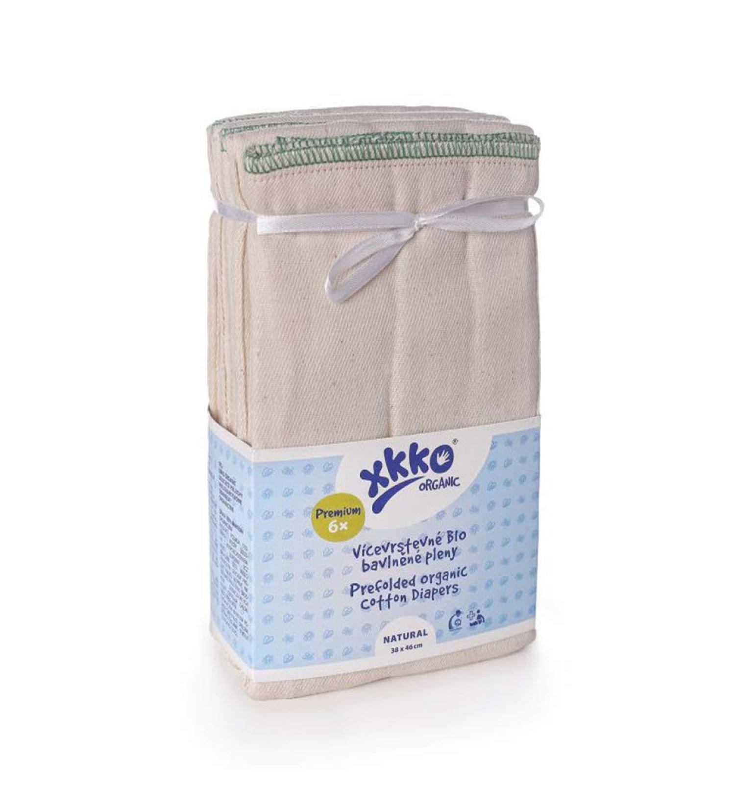 Buy XKKO Prefolds - 100% Organic Cotton (6 Pack) for Big Kids - Premium & Large - Green Hem 38x46 cm (7-14 kg) - Eco-Friendly Diapers - Buy Online on GoSupps.com