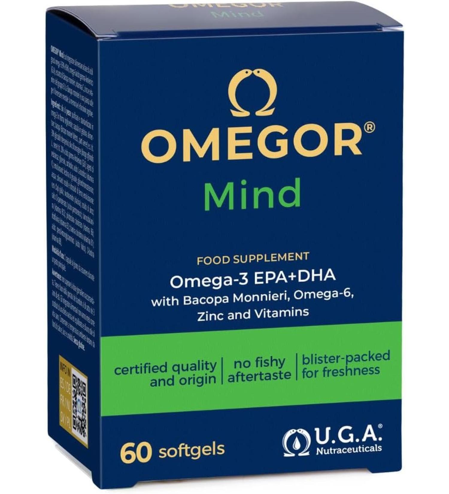 OMEGOR Mind | Supplement for memory and cognitive functions | With Omega 3 DHA and Bacopa Monnieri extract borage oil zinc and B vitamins | Molecular distillation TG form | - Buy Online on GoSupps.com