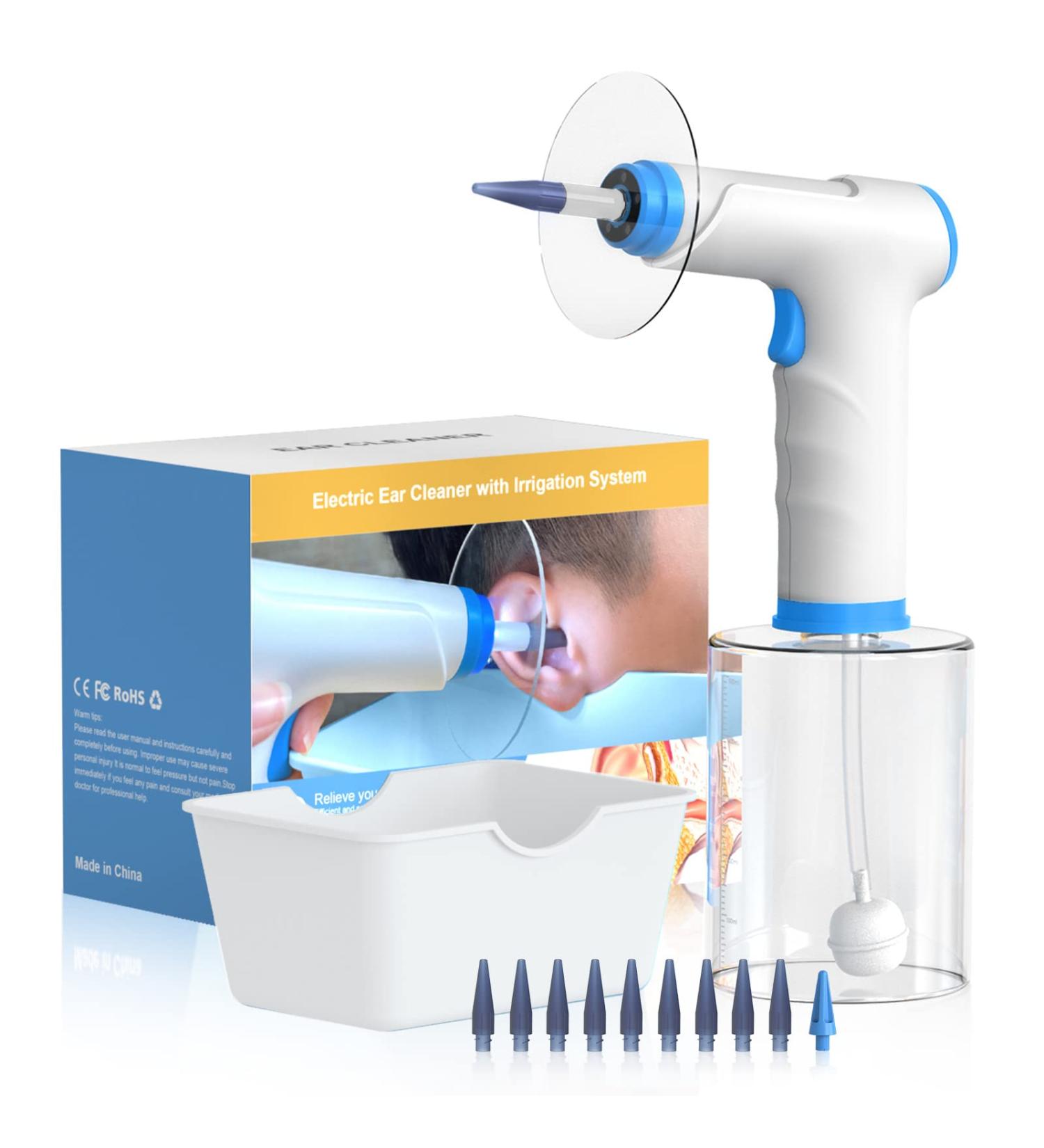 Electric Ear Wax Removal Kit Ear Irrigation Cleaner Tool Earwax Remover for Adult Kid Family with 4 Cleaning Modes Packs 10 Replaceable Tips & Catch Basin - Buy Online on GoSupps.com