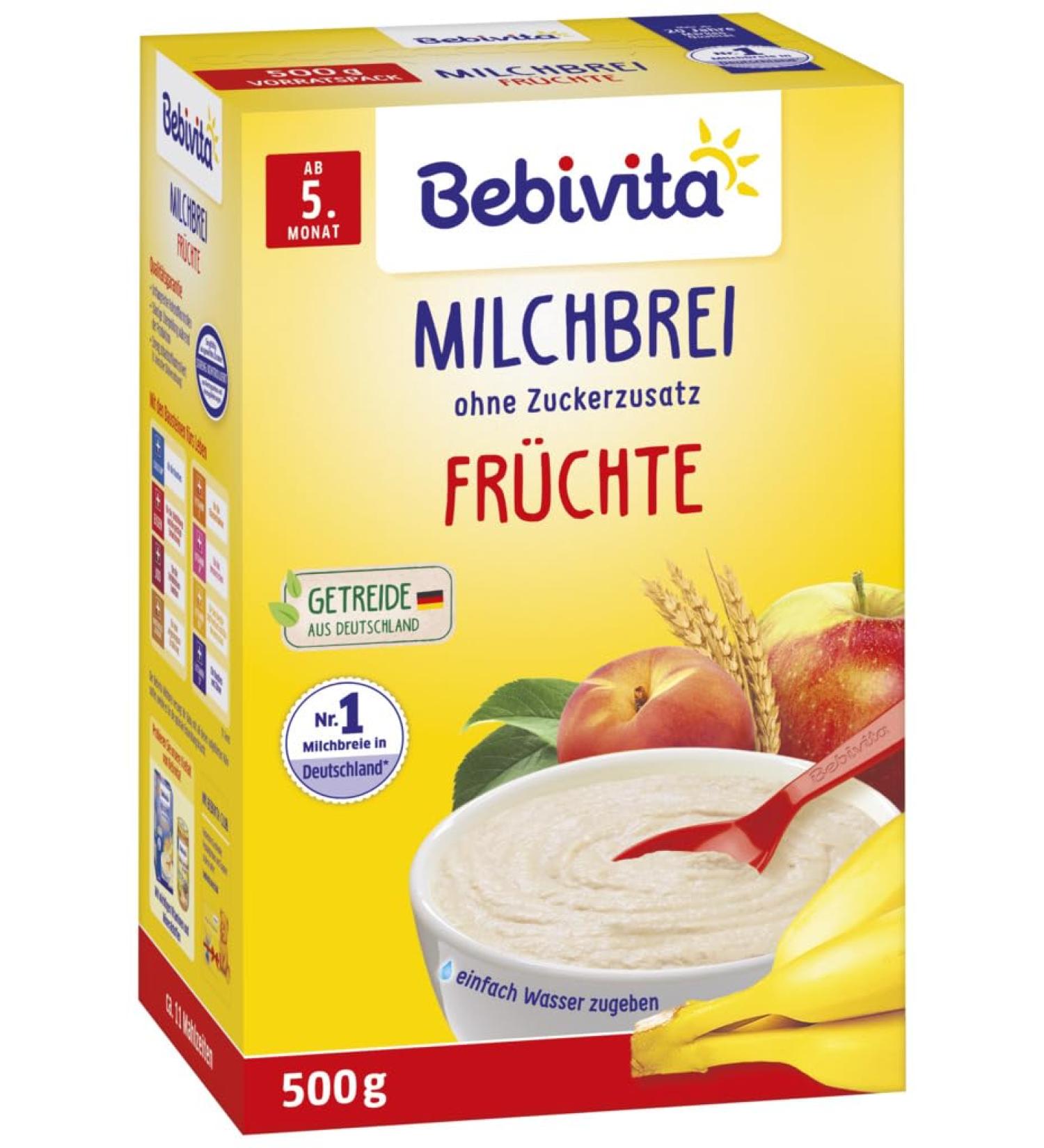 Bebivita Milk Porridge with Fruit - No Added Sugar Pack of 2 (2 x 500g) - Buy Online Internationally - Buy Online on GoSupps.com
