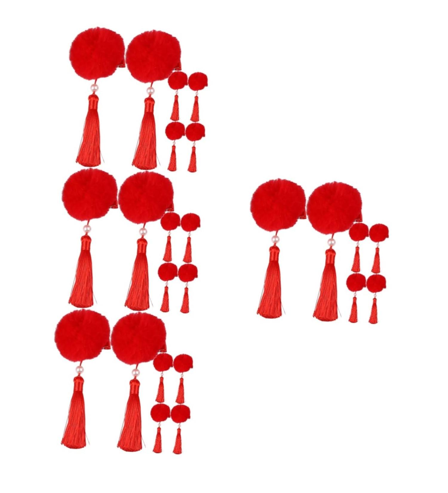 MAGICLULU 12 Pairs Tassel Hair Ball Hair Clip Hair Accessory for Cosplay Hair Pin Hair Barrettes Hanfu Hair Accessories for Red Tassel Fur Ball Child Artificial Fur Chinese Style - Buy Online on GoSupps.com