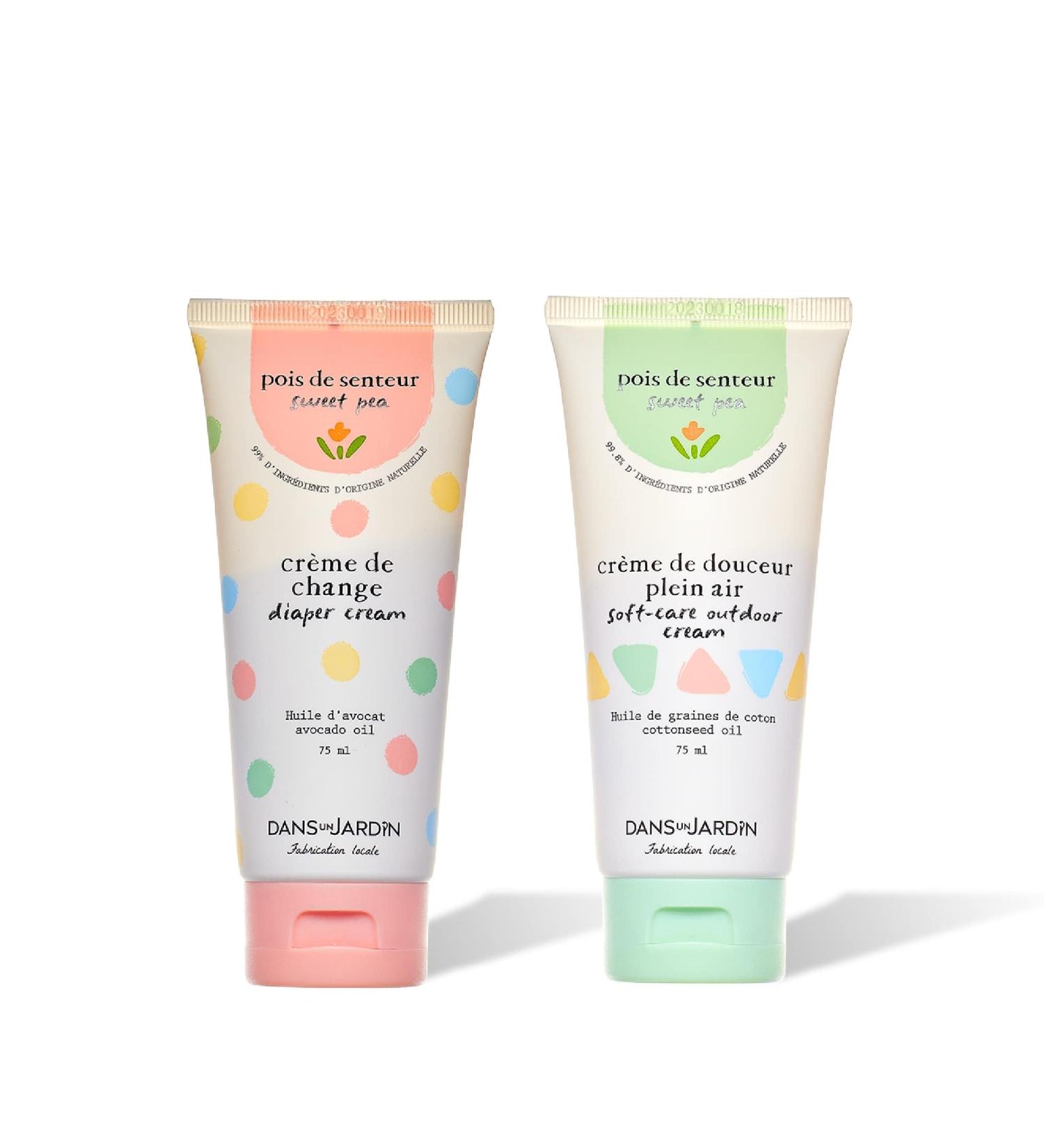 DANS UN JARDIN - Duo Diaper Cream & Soft-Care Outdoor Cream - Made in Canada with 99% Natural Origin Ingredients - Baby Diaper - Hydrates & Protects from Climatic Conditions - 2x75ml - Buy Online on GoSupps.com