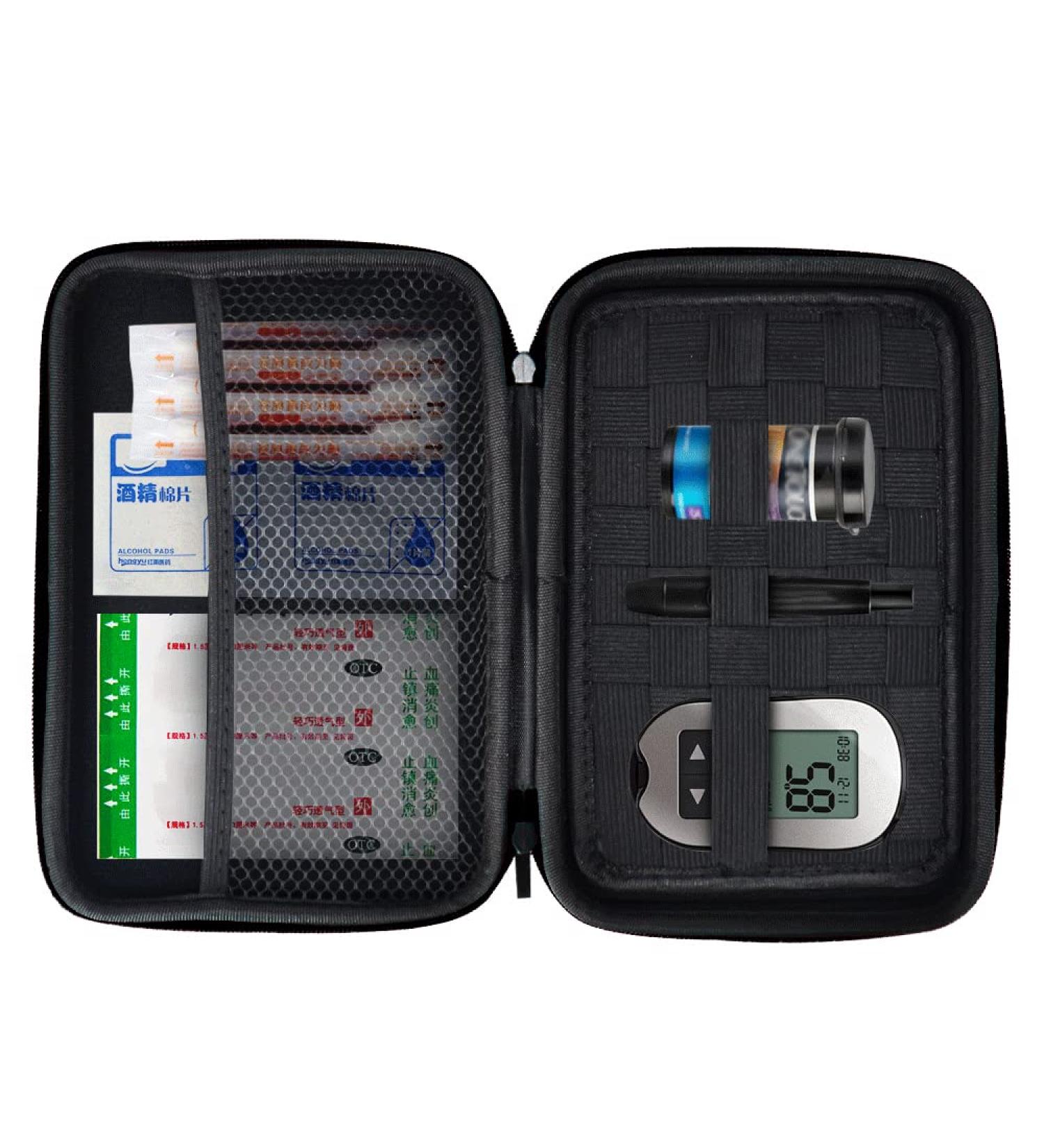 Diabetic Supplies Travel Case Zipper Organizer Pocket Bag for Glucometer Testing Equipment Lancets Test Strips Lancing Device Syringes Alcohol Wipes Medication Pens Needles CASE ONLY(Black) - Buy Online on GoSupps.com