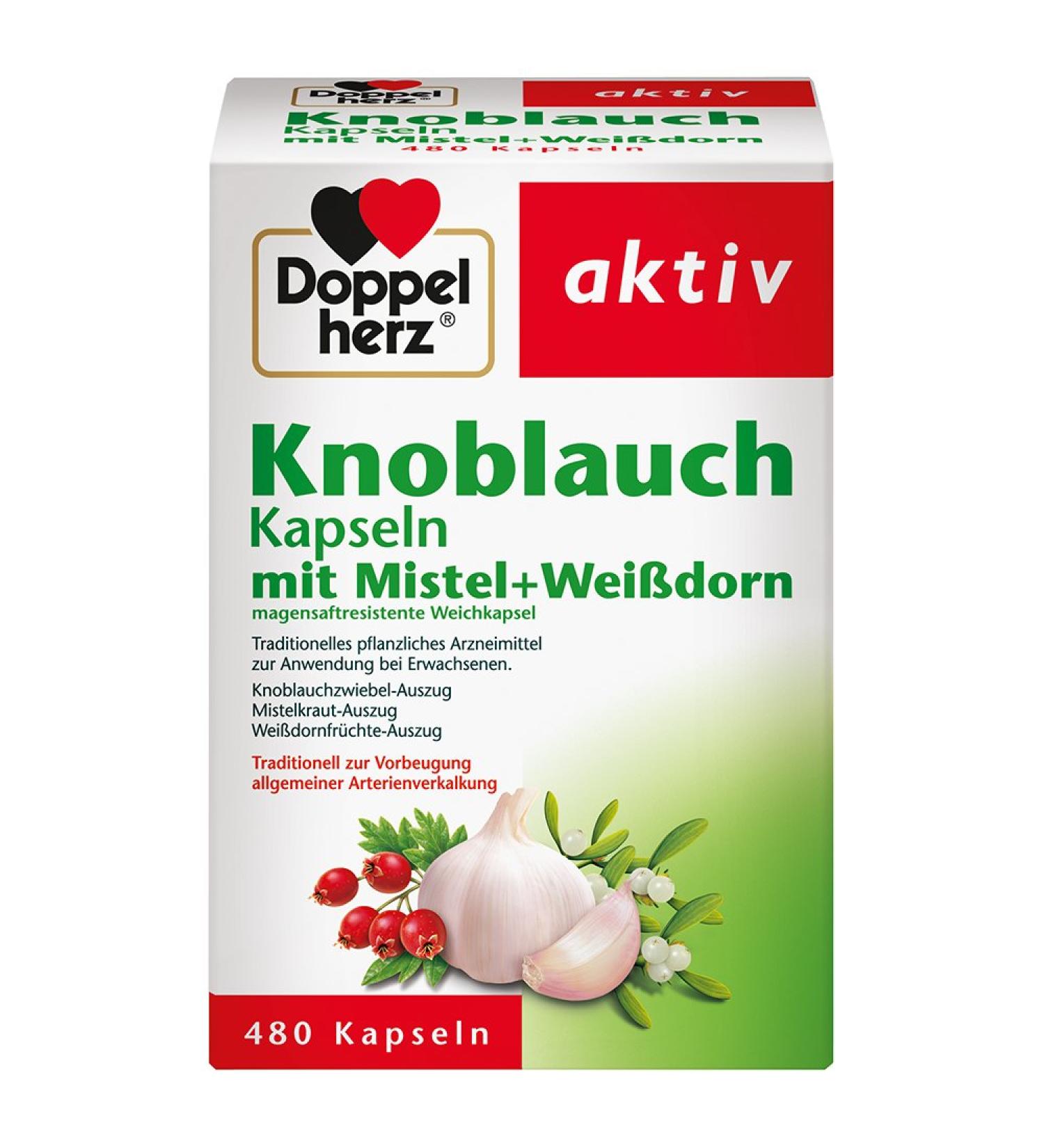 Buy Double Heart Garlic Capsules with Mistletoe & Hawthorn - 480 Capsules for Artery Health - International Shipping Available - Buy Online on GoSupps.com