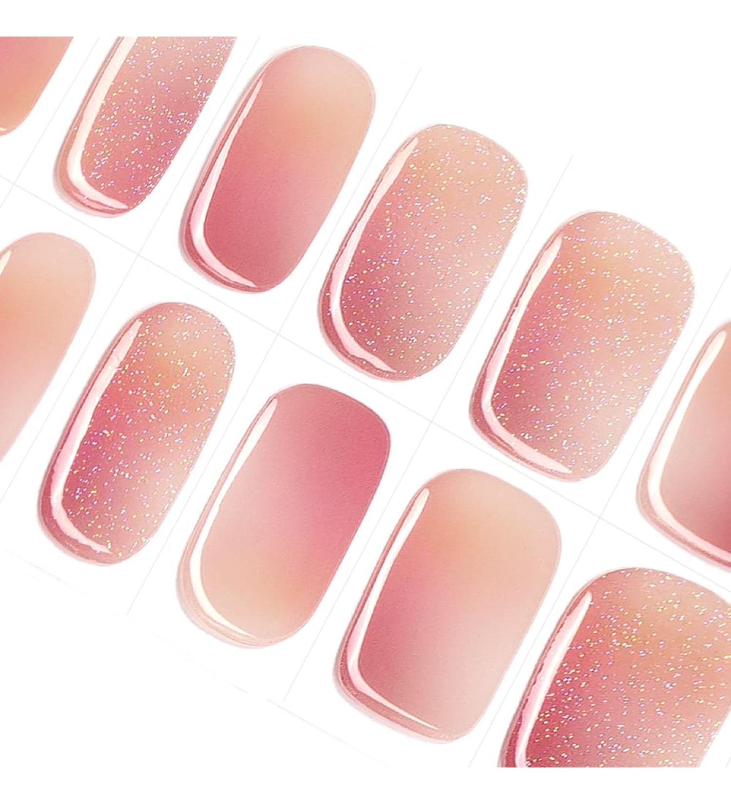 Danni & Toni Half Hardened Gel Nail Films - Sunset Breeze | Light Pink & White Glitter Ombre Nail Wraps | 28 Semi-Hardened Stickers for Stunning Gel Nails - Buy Online on GoSupps.com