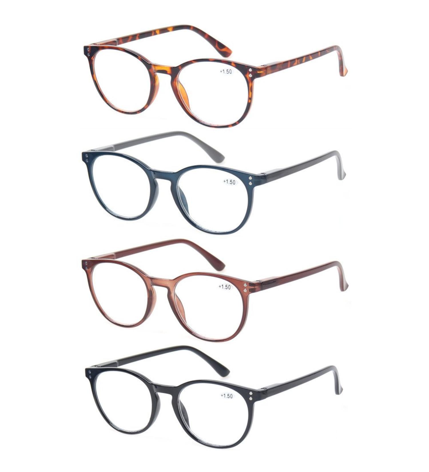 Buy Kerecsen 4-Pack Retro Round Reading Glasses for Men & Women - Lightweight +2.0 Magnification Feather Hinges Multiple Colors - Buy Online on GoSupps.com