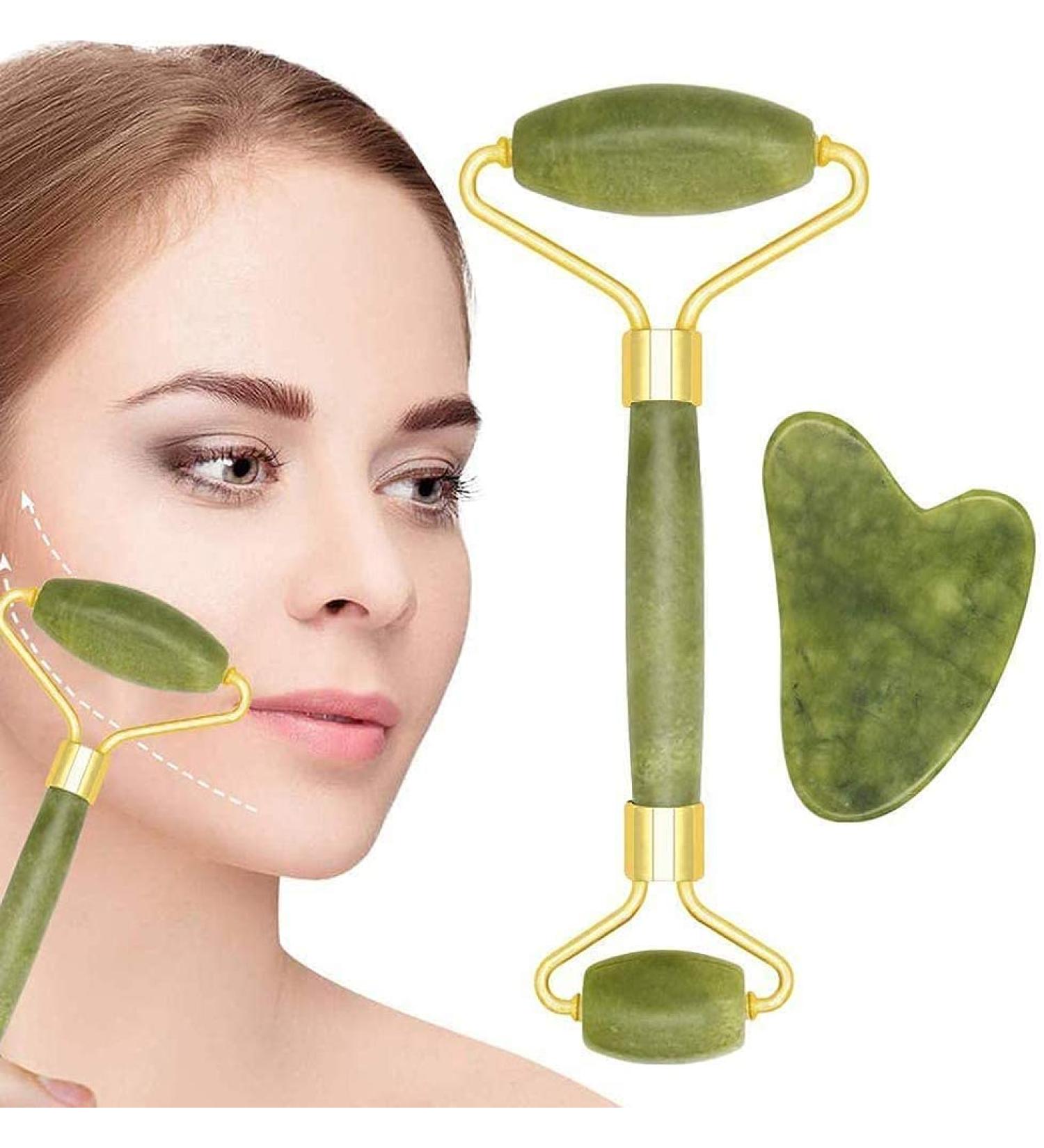 Jade Roller & Gua Sha Set - Premium Facial Massage Tools for Glowing Skin | International Shipping - Buy Online on GoSupps.com