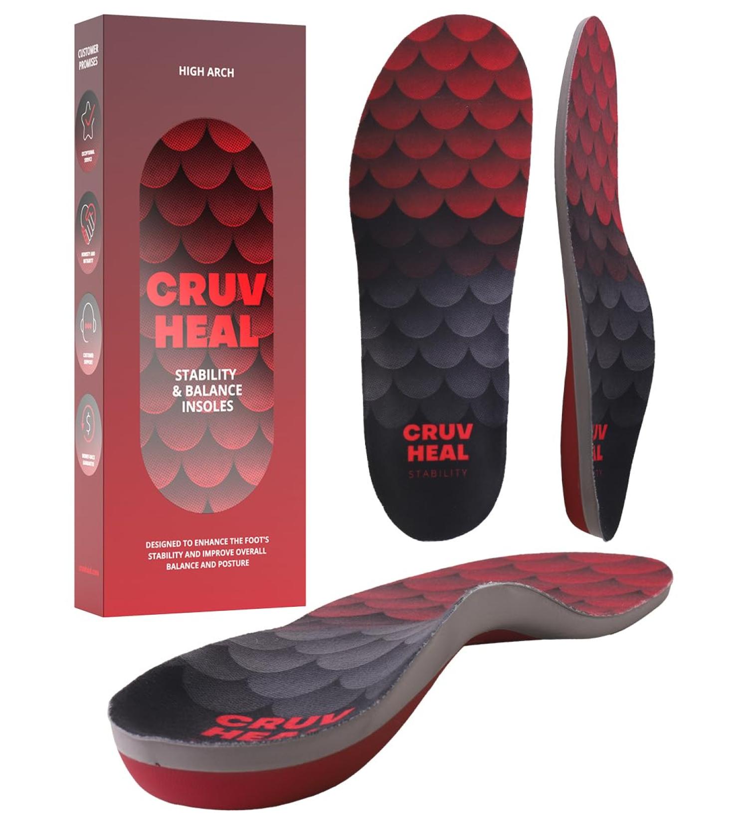 Plantar Fasciitis Insoles for Men & Women - High Arch Support Orthotic Inserts - Foot Pain Relief for Work Boots - Size S (Men 6.5-7.5 | Women 7.5-8.5) Crimson - Buy Online on GoSupps.com