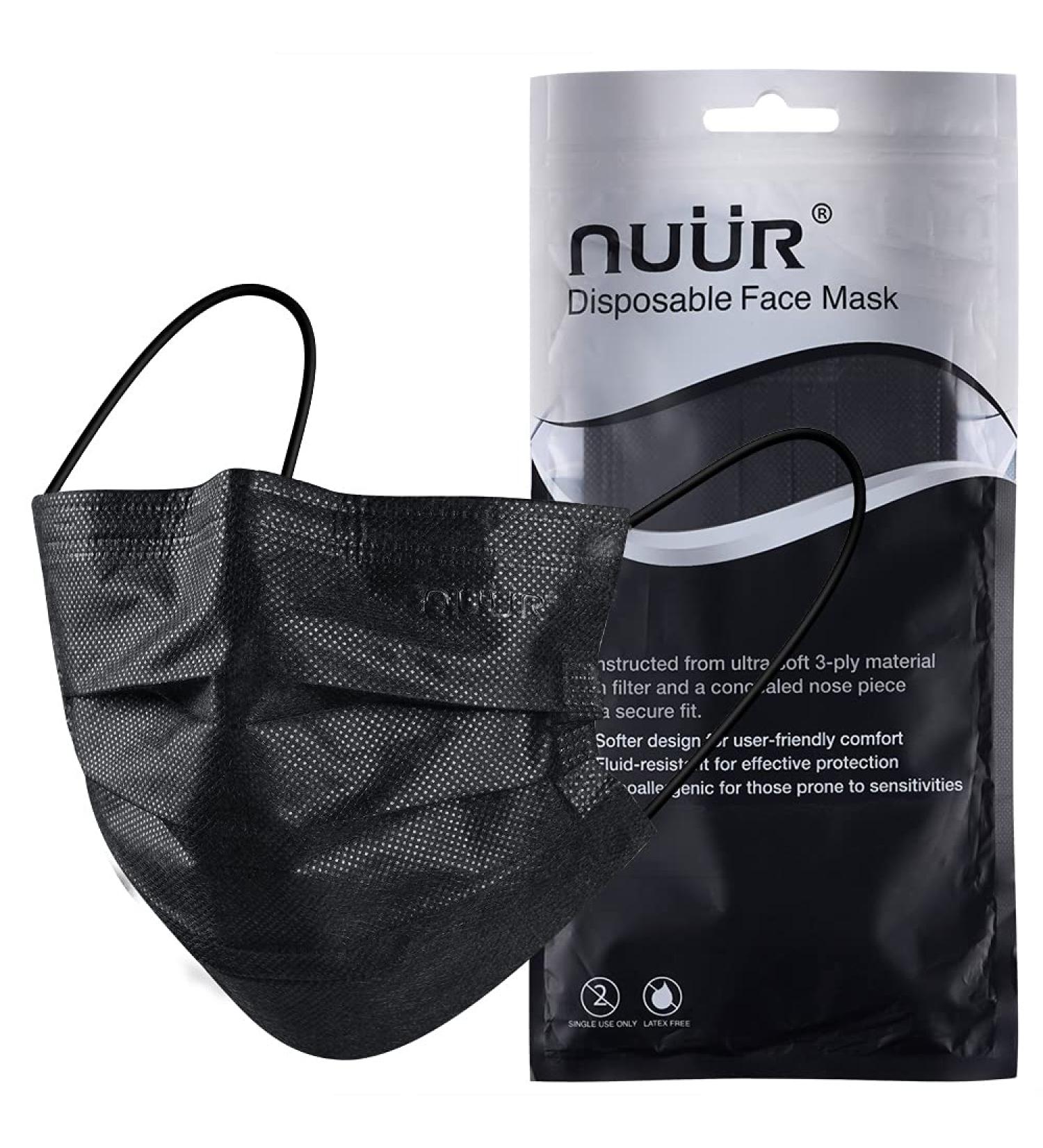 NU R 10pcs 3 Ply Disposable Face Mask Mask with Filter Layer and Elastic Earloop Retail Sealed bags Black - Buy Online on GoSupps.com