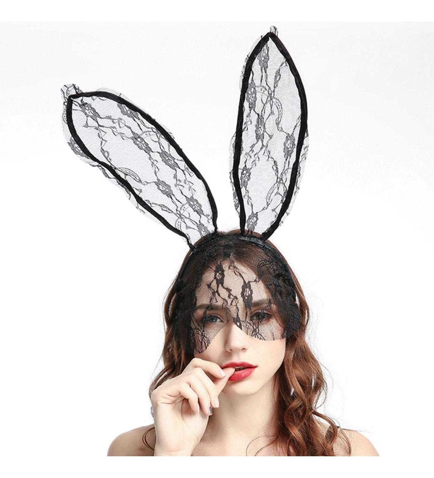 Catery Sexy Lace Bunny Ears Veil Headband | Cosplay Halloween Hair Accessory - Buy Online on GoSupps.com