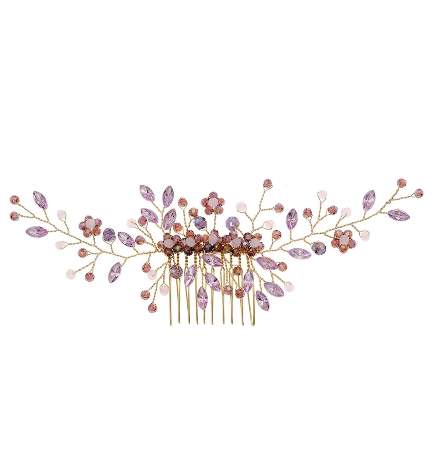 Bridal Hair Comb Rhinestone Insert Comb Hair Comb Hair Accessories Crystal Bridal Headpiece 18.5x6.5cm Purple - Buy Online on GoSupps.com