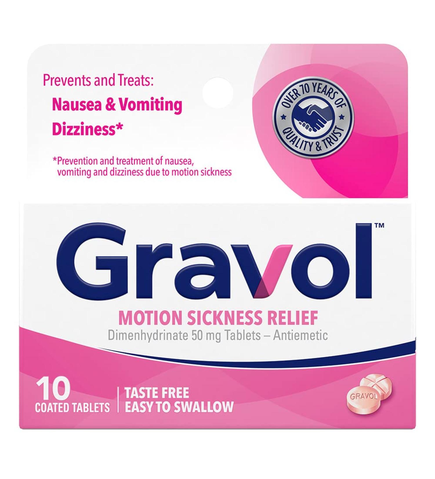 Gravol 50mg Coated Tablets - Motion Sickness Prevention & Relief - 10ct - Buy Online on GoSupps.com