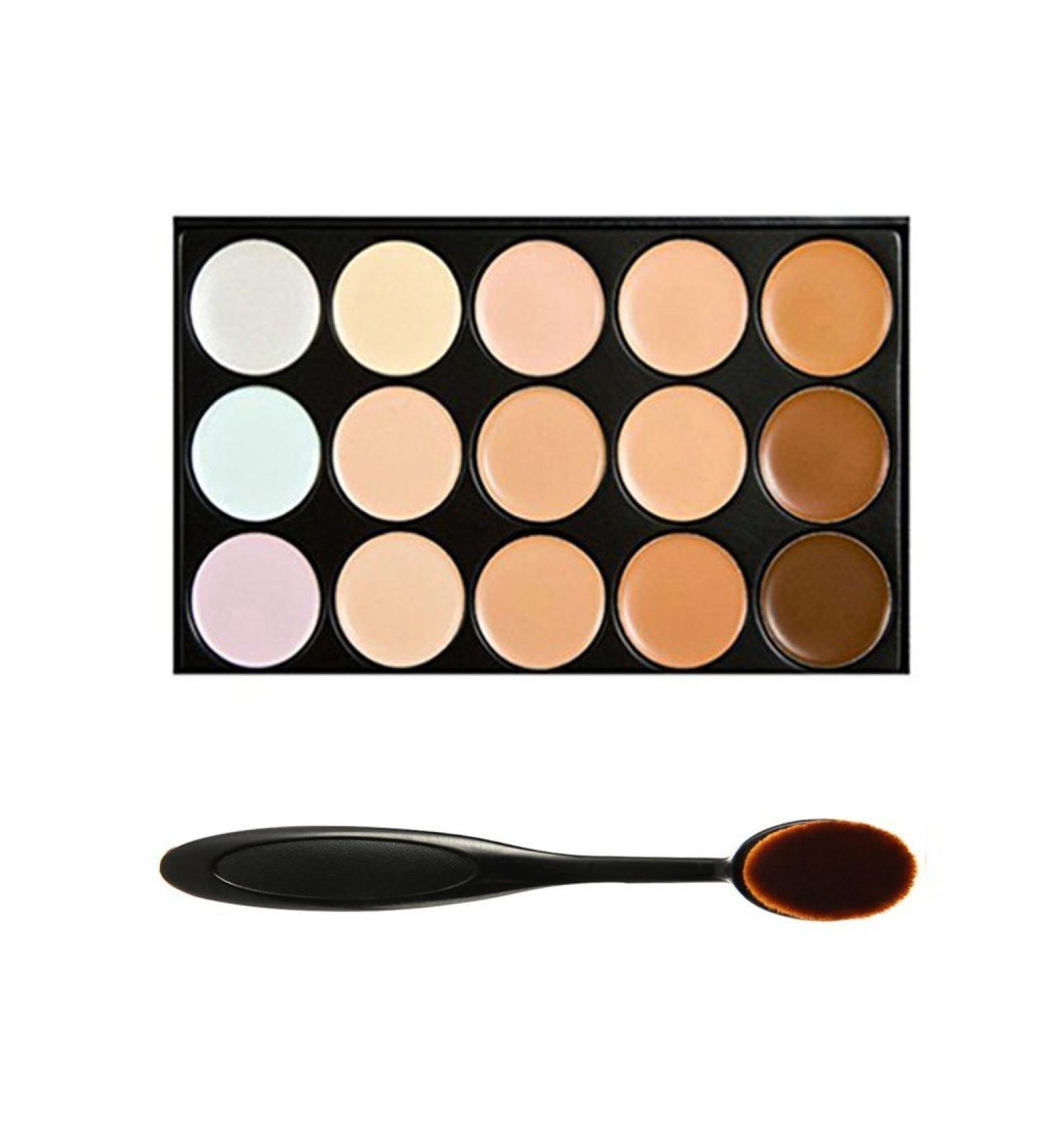 BOOLAVARD 15 Color Concealer Palette - Professional Camouflage & Contour Makeup with Oval Brush | Best Eye & Face Cream for Flawless Skin - Buy Online on GoSupps.com