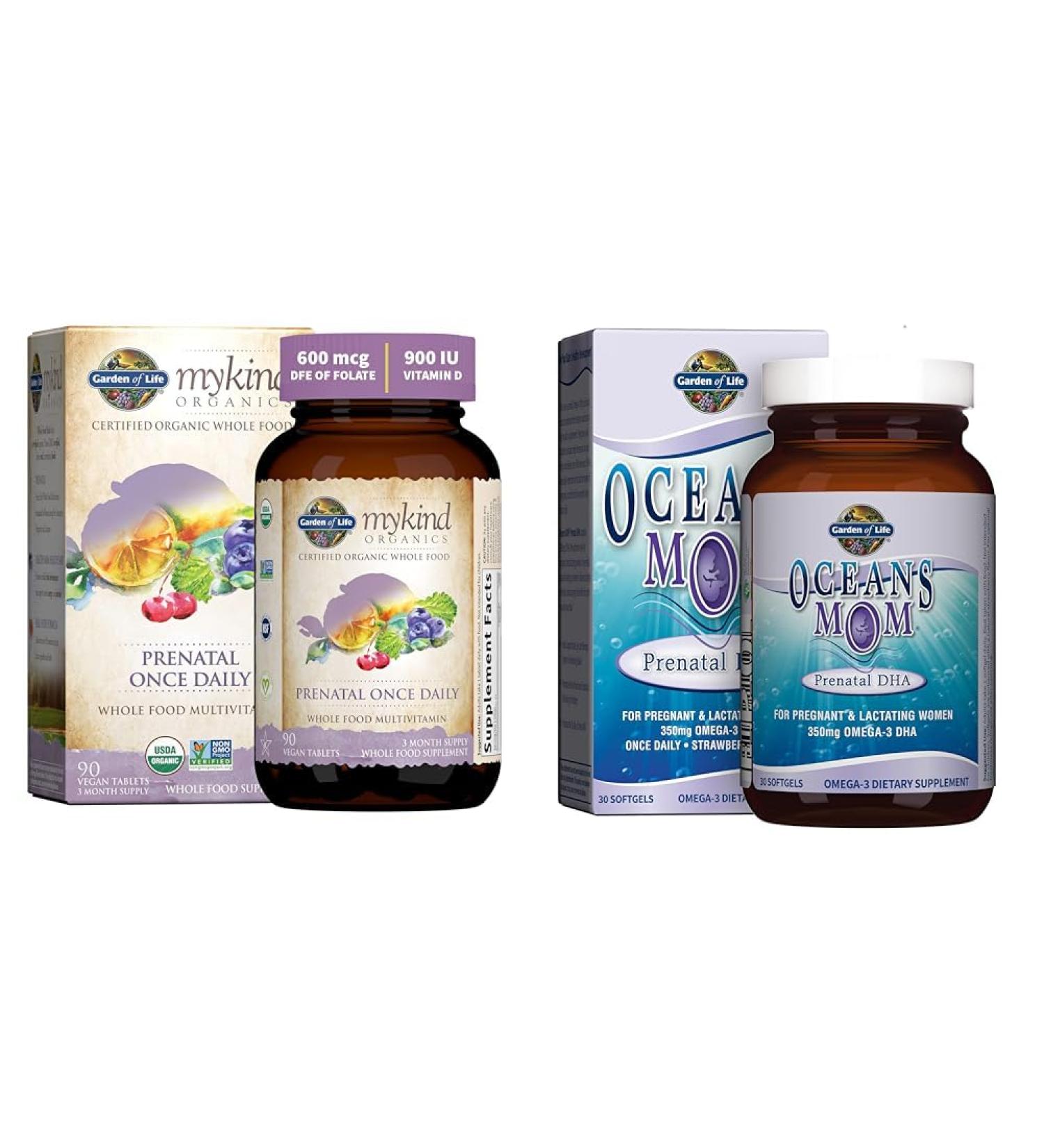 Garden of Life Organics Prenatal Vitamin: Folate for Energy & Healthy Fetal & Oceans Mom Prenatal Fish Oil DHA Omega 3 Fish Oil Supplement - Strawberry - Buy Online on GoSupps.com