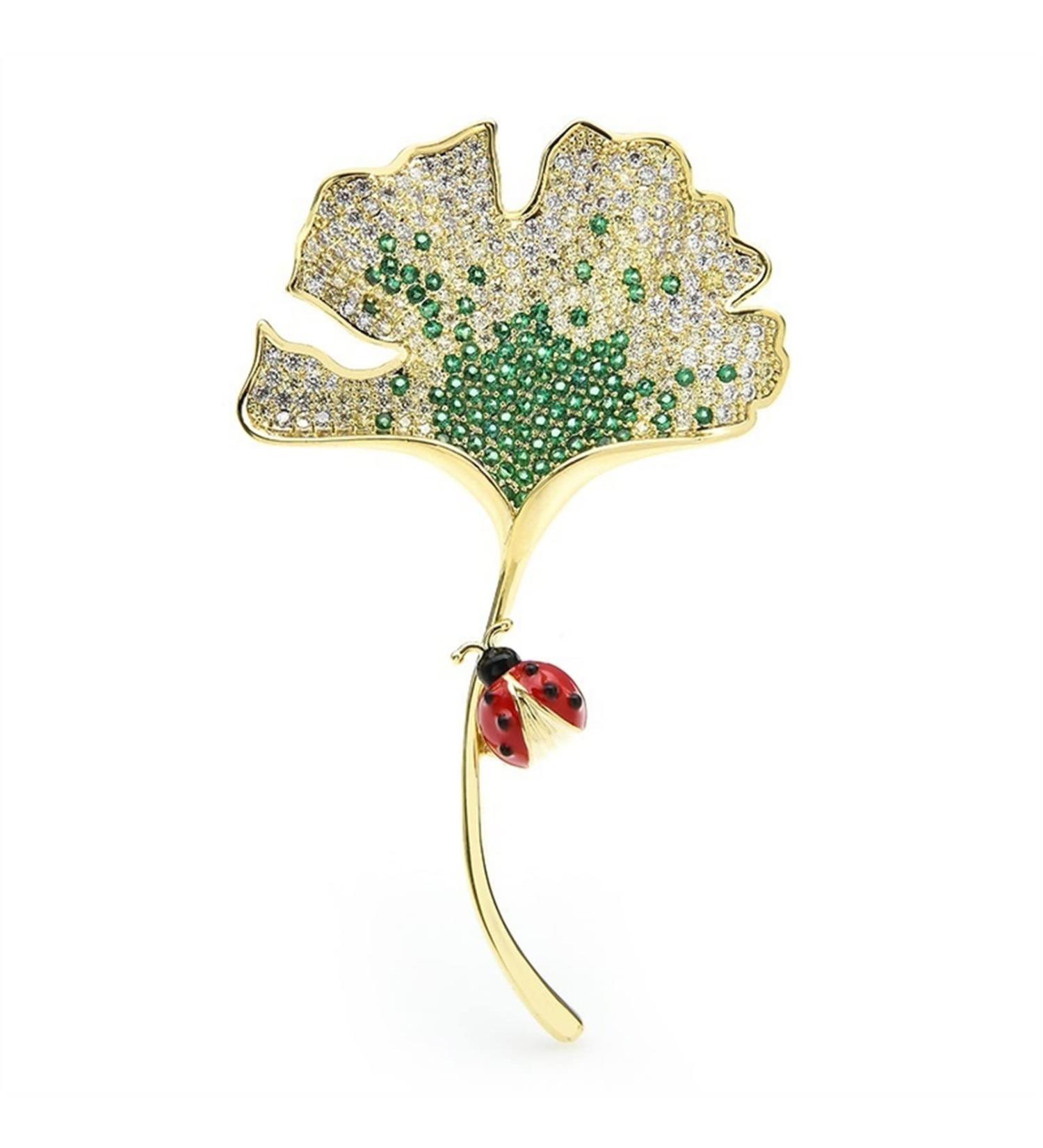 Pin Jewelry Gifts for Women Ladies Fashion Accessories Ladies Elegant Ginkgo Leaf Beetle Brooch Cubic Zirconia Flower New Year Party Banquet Brooch Brooches & Pins - Buy Online on GoSupps.com