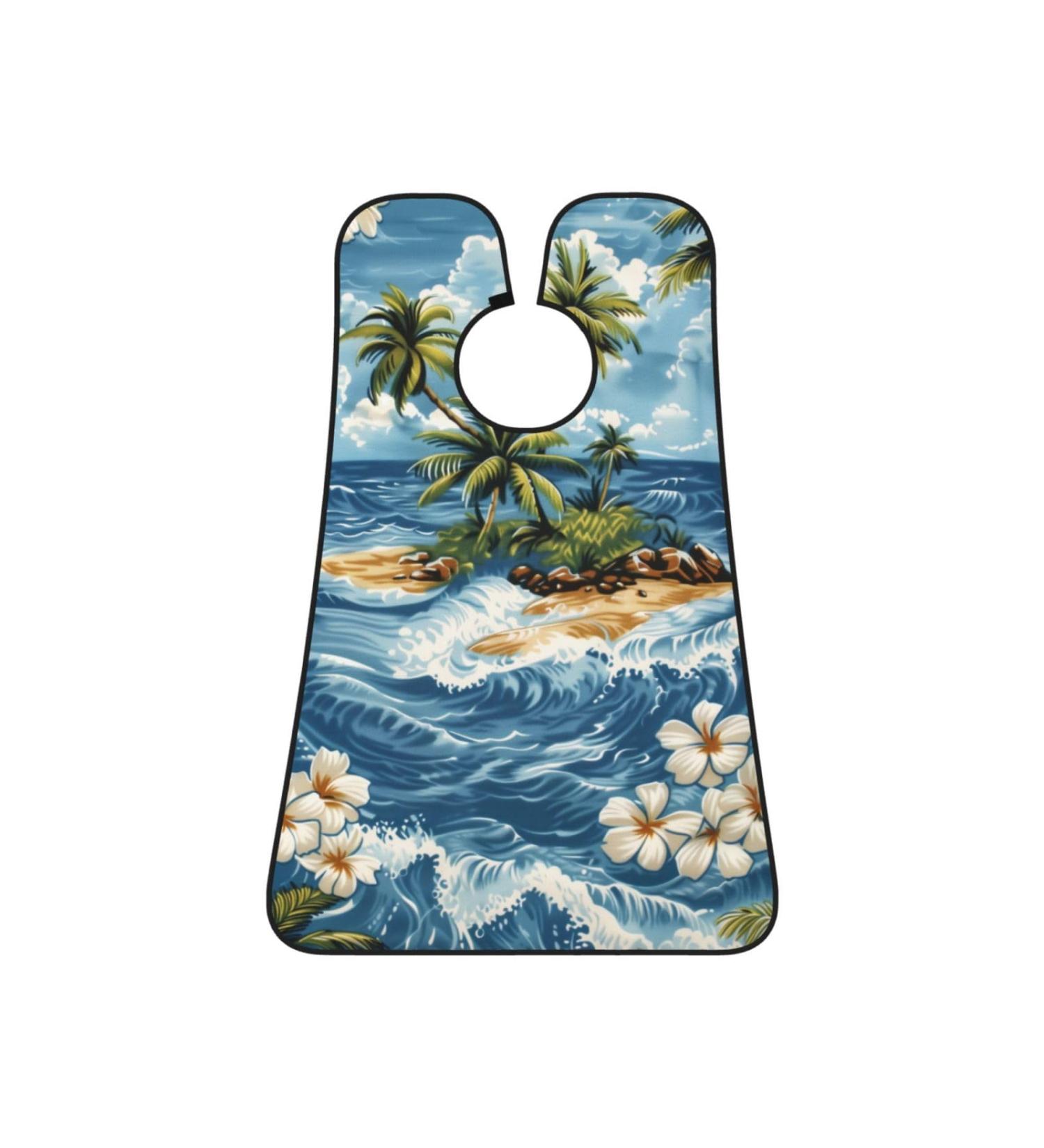 Hawaiian Beach Scene Beard Bib Apron | Non-Stick Hair Catcher for Shaving | Perfect Gift for Men - One Size Black - Buy Online on GoSupps.com