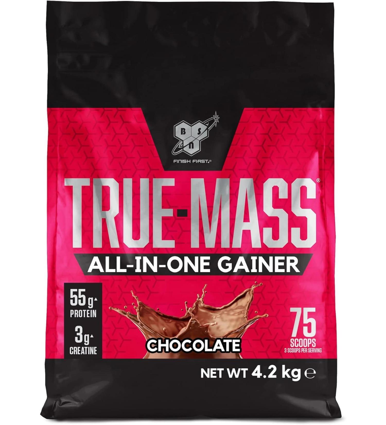 BSN True Mass All-in-One Gainer Protein Powder - Chocolate - 4.2kg (25 Servings) | Boost Muscle Growth with Creatine Glutamine Vitamin D & Zinc - International Shipping Available - Buy Online on GoSupps.com