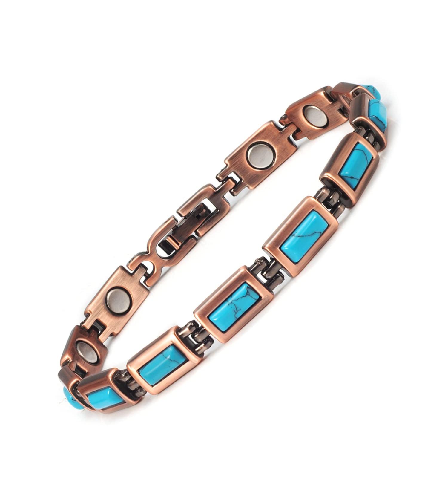 Shop Adjustable Copper Bracelets for Women | 7.48" Blue Turquoise Magnetic Fashion Jewelry - Buy Online on GoSupps.com