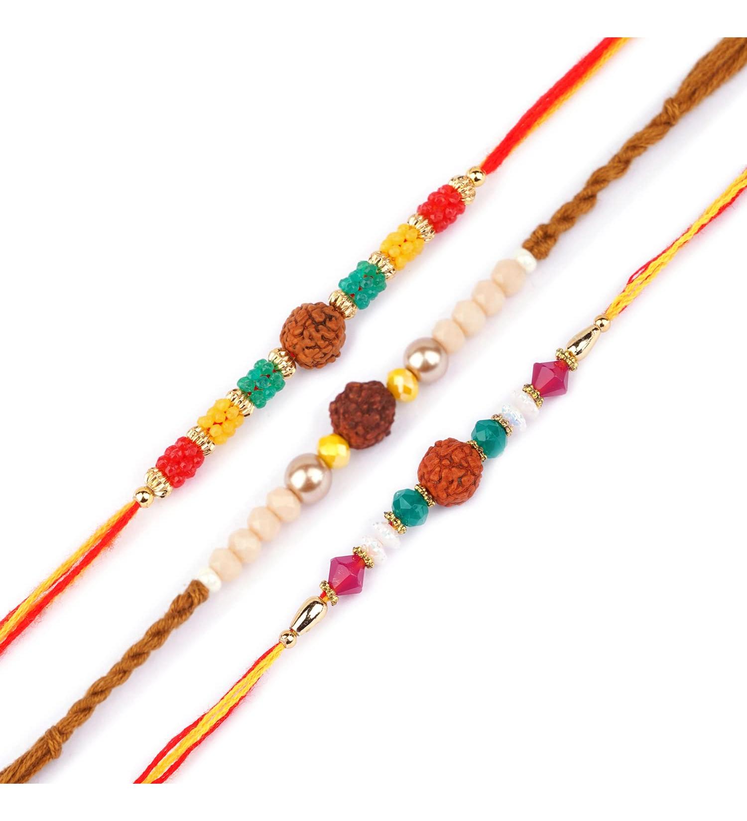 Ghasitaram Gifts Rakhi for Brother Rakhis Online - Set of 3-1986 1988 1908 Rudraksh Rakhis - Buy Online on GoSupps.com