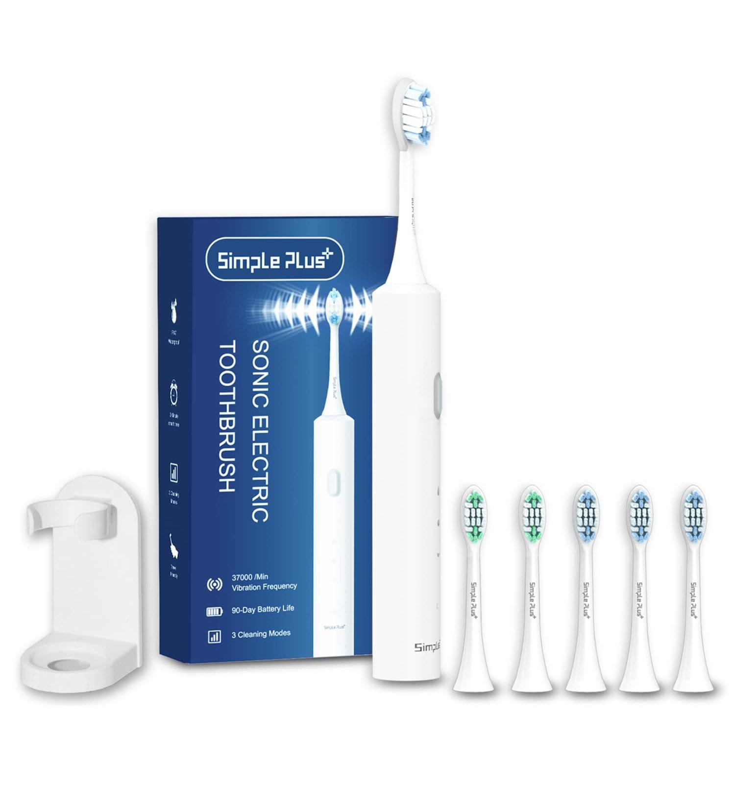 Simple Plus+ Ultrasonic Electric Toothbrush for Adults - 3 Modes, 90 Days, 37000VPM - Rechargeable Toothbrush with 5 Replacement Heads and Smart Timer - Buy Online on GoSupps.com