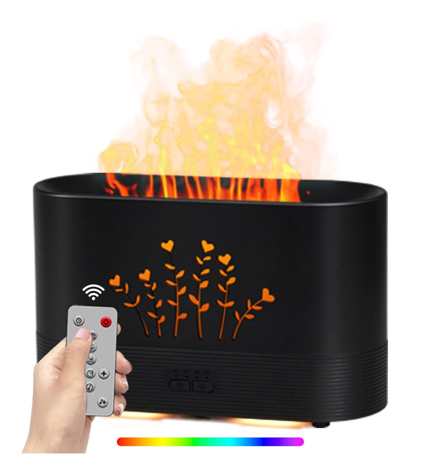 LOVME Upgraded RGB Flame Diffuser 300ML - Remote Control Aroma & Humidifier for Home Office | Ultra Quiet Essential Oil Diffuser in Black - Buy Online on GoSupps.com